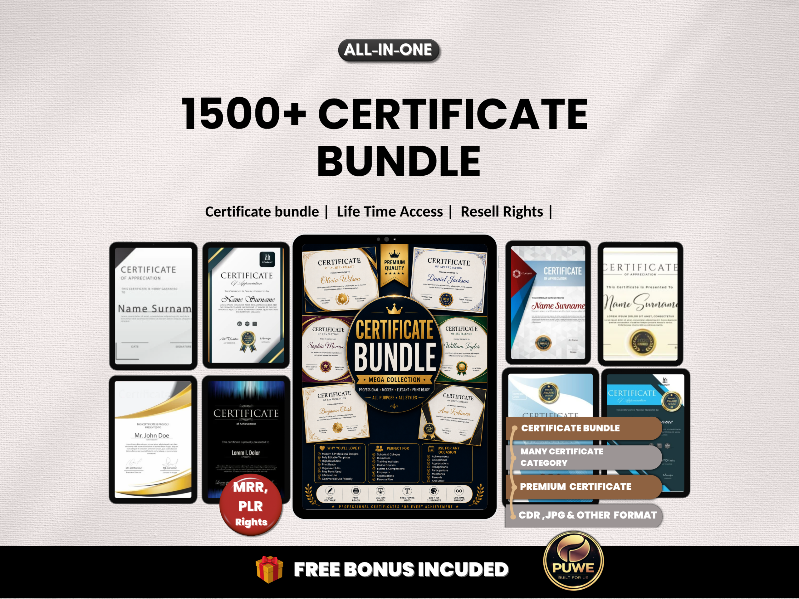 1500+ Certificate bundle | Certificate Design, Certificate Pack, Editable Certificate, Certificate Design, Certificate Kit | PLR MRR Rights