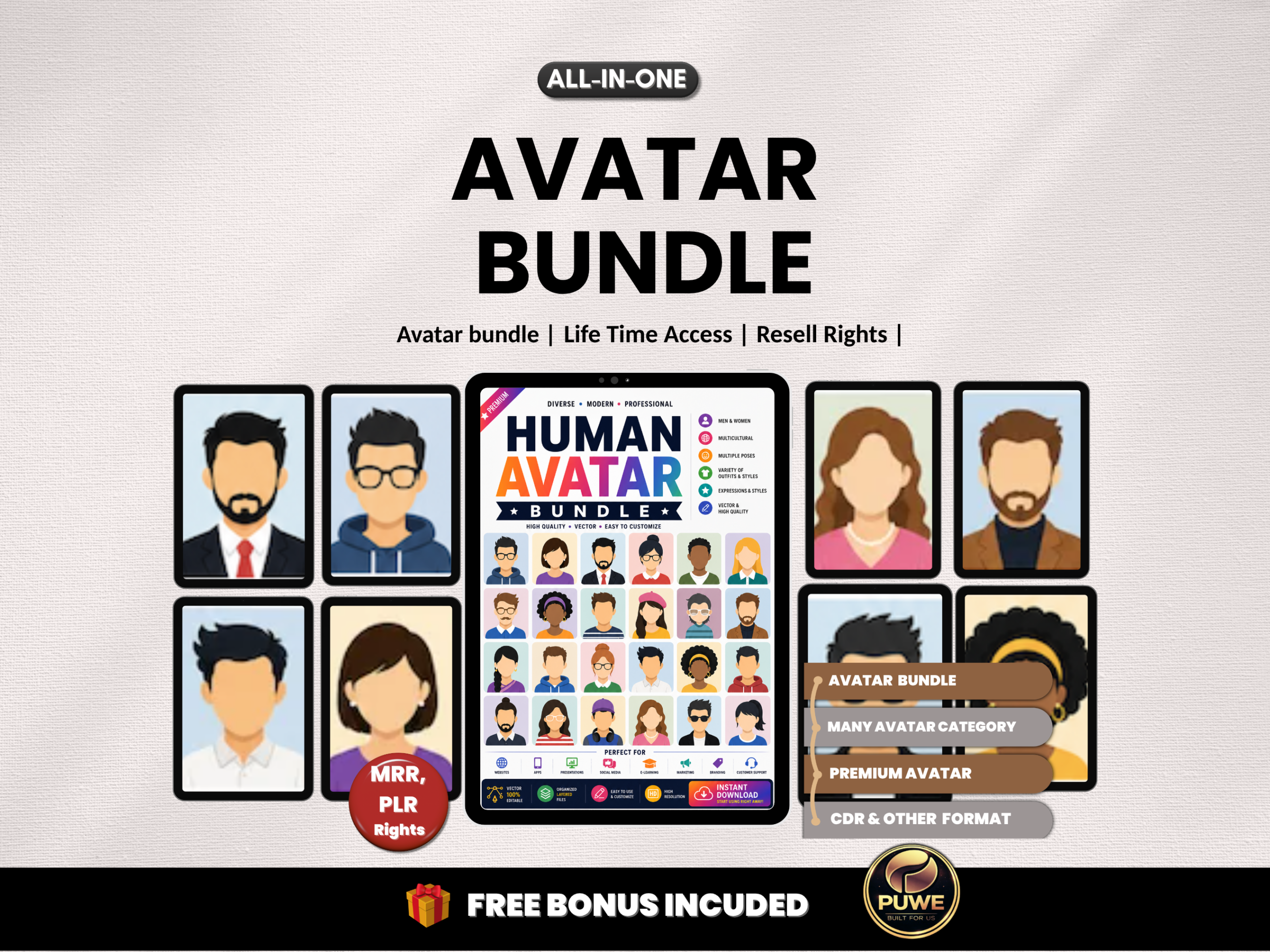 Human avatar bundle | Human Avatar, Avatar Pack, Cartoon Avatar, Vector Avatar, Character Pack, Digital Avatar, UI Avatar | PLR MRR Rights