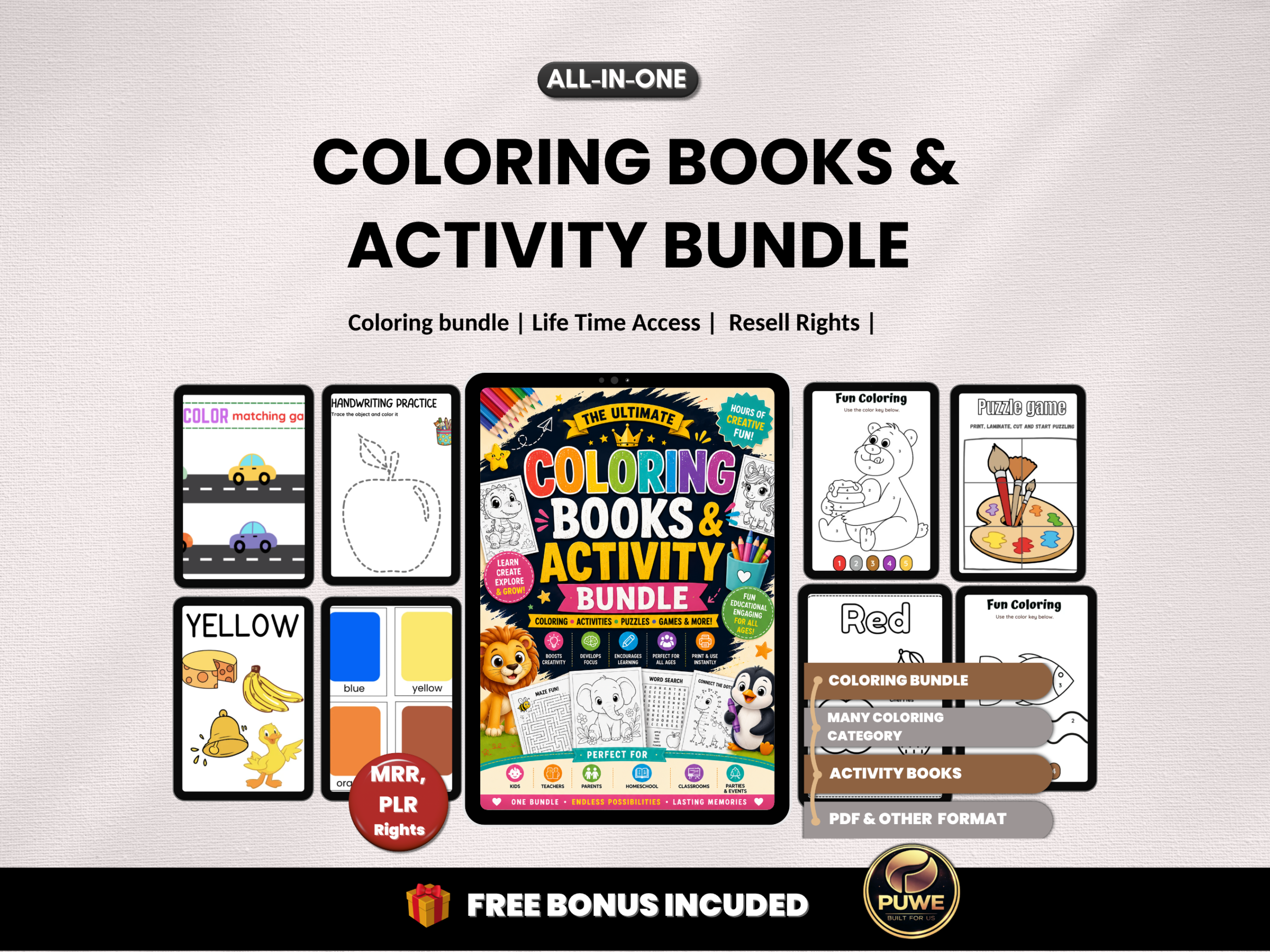 Coloring book & activity bundle | Coloring, Activity, Kids Printables, Kids Activities, Worksheet Pack, Puzzle, Trace | PLR MRR Rights