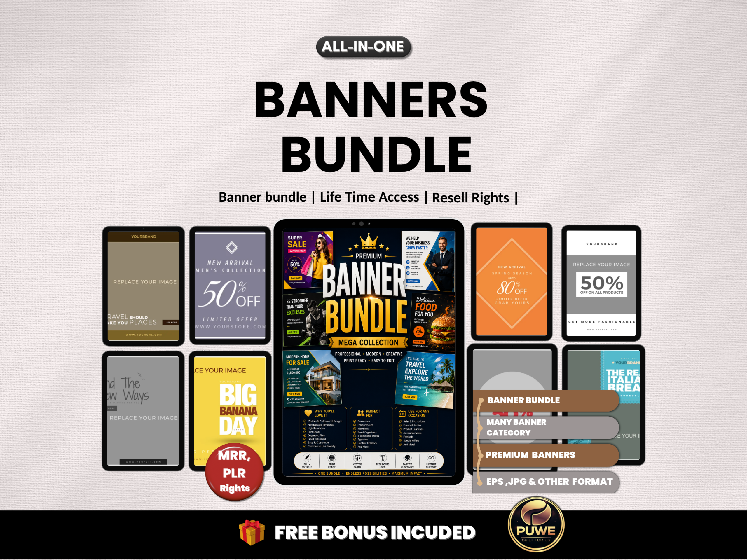 Banner bundle | Banner Design, Business Banner, Editable Banner, Banner JPG, Ad Banner,Print Banner, Marketing Banner | PLR MRR Rights