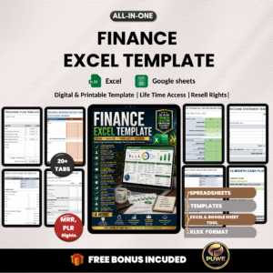Finance template | Excel, Google sheet | Finance sheet, Balance sheet, Finance plan, Income statement, Break even analysis |MRR PLR Rights
