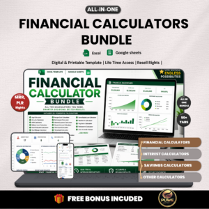 Financial calculator bundle | Excel templates & Google sheets | Finance tools, tracker, loan calculator, Retirement calculator| PLR MRR Rights