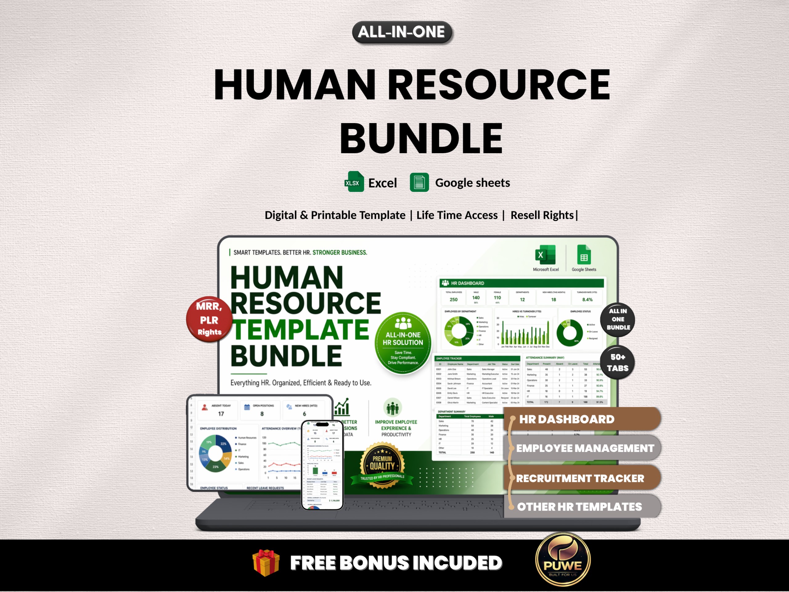Human resource bundle | HR templates, hr Dashboard, | hiring tracker, Employee tracker | Excel templates, google sheets | PLR MRR Rights
