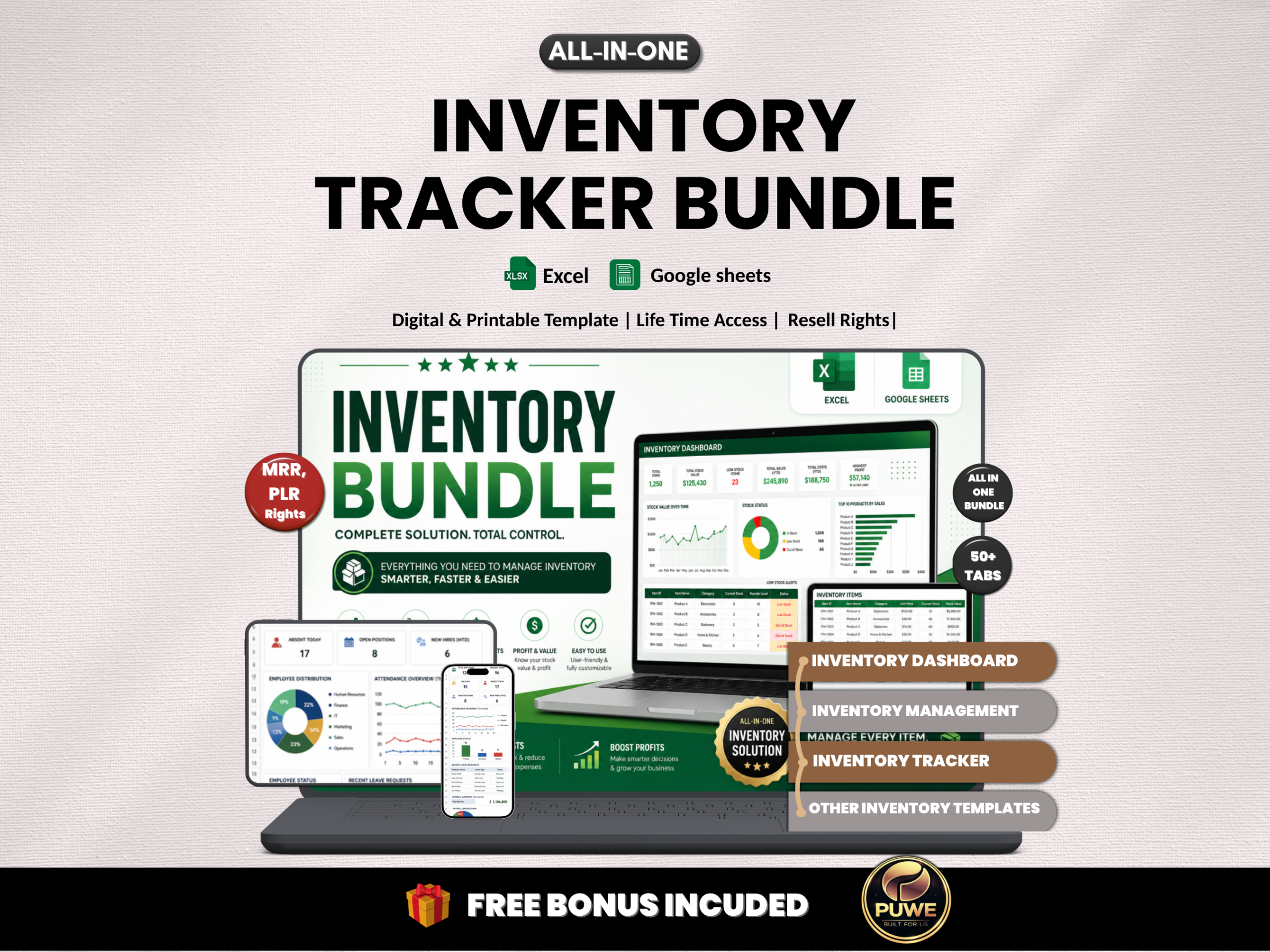 Inventory tracker bundle | Excel templates & Google sheets | Inventory control, tracker, management, excel Inventory | MRR PLR Rights