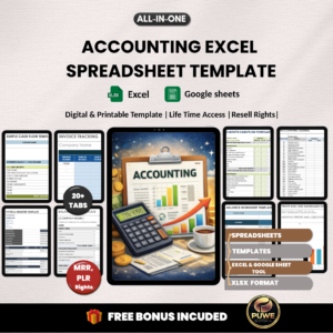 Accounting Excel spreadsheet template |Editable excel sheet, Income & Expense tracker, Profit Loss sheet | Cash flow sheet | PLR MRR Rights