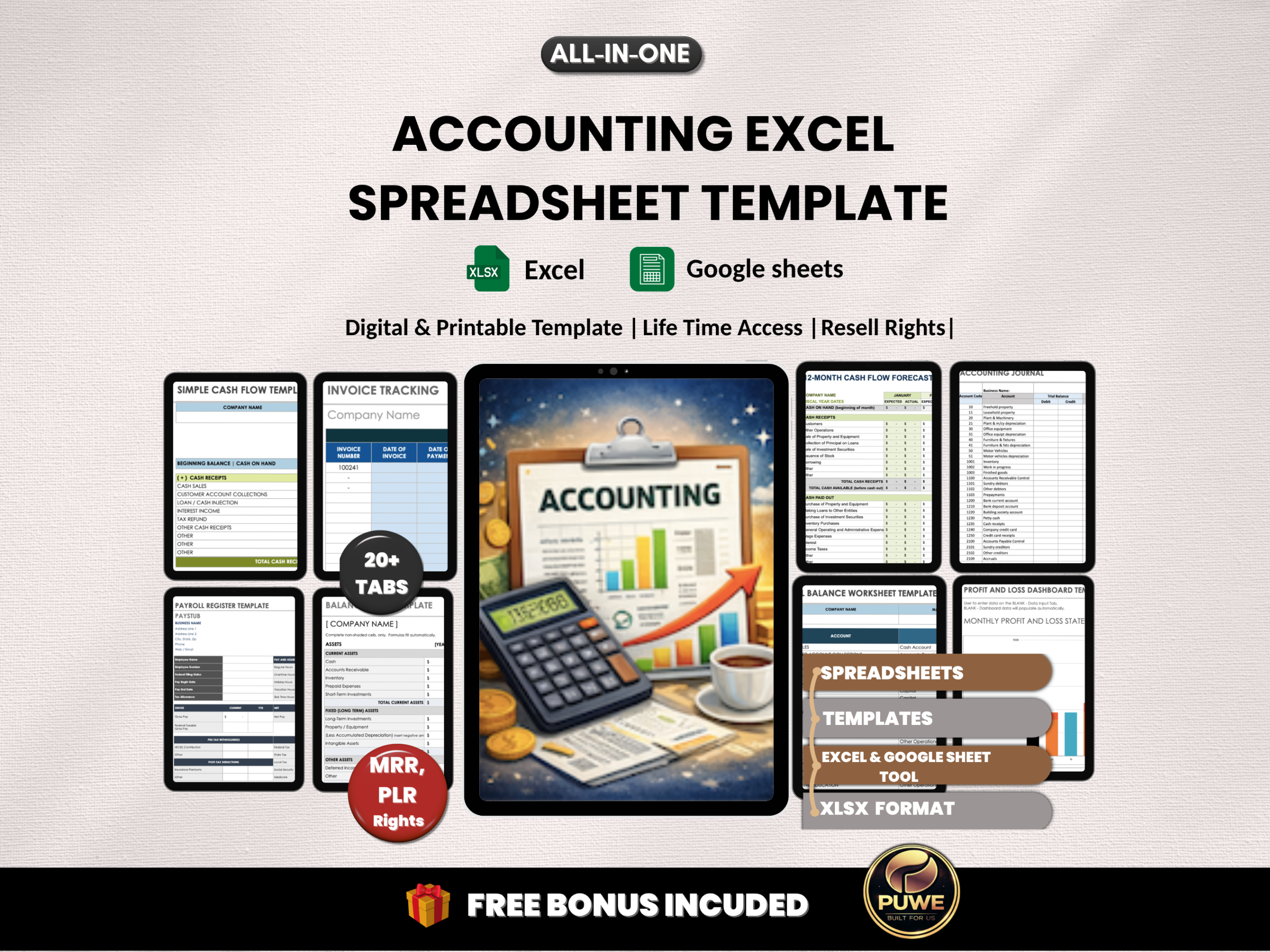 Accounting Excel spreadsheet template |Editable excel sheet, Income & Expense tracker, Profit Loss sheet | Cash flow sheet | PLR MRR Rights