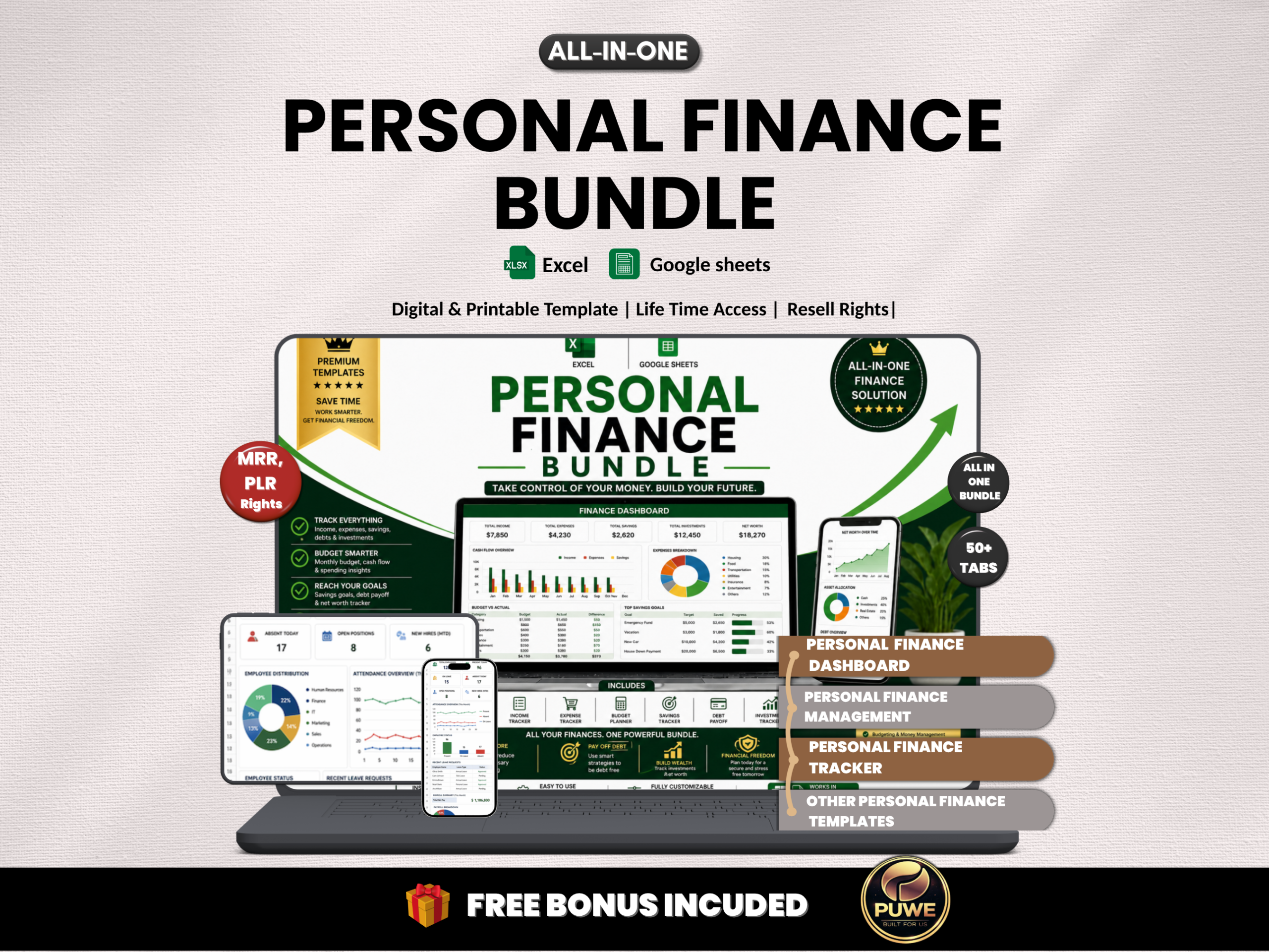 Personal finance bundle | Excel templates & Google sheets | Personal budget, tracker, Monthly, Annually, Financial goals | PLR MRR Rights