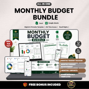 Monthly budget bundle | Excel templates & google sheets | Monthly planner, tracker, worksheet, budget, payments, cash flow| PLR MRR Rights