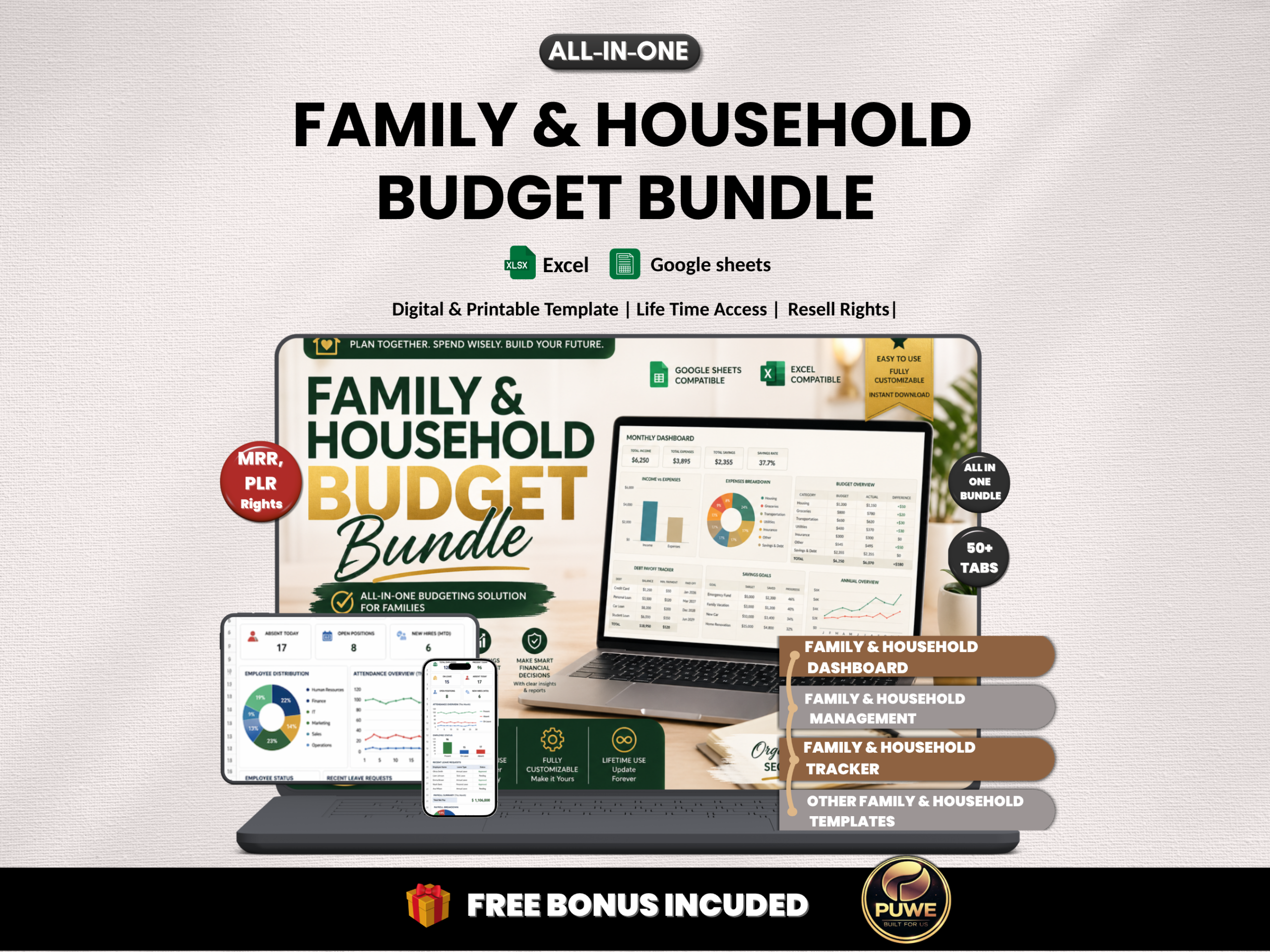 Family and household budget bundle |Excel templates & Google sheets | House budget, checklist, Family budget, Household kit | MRR PLR Rights