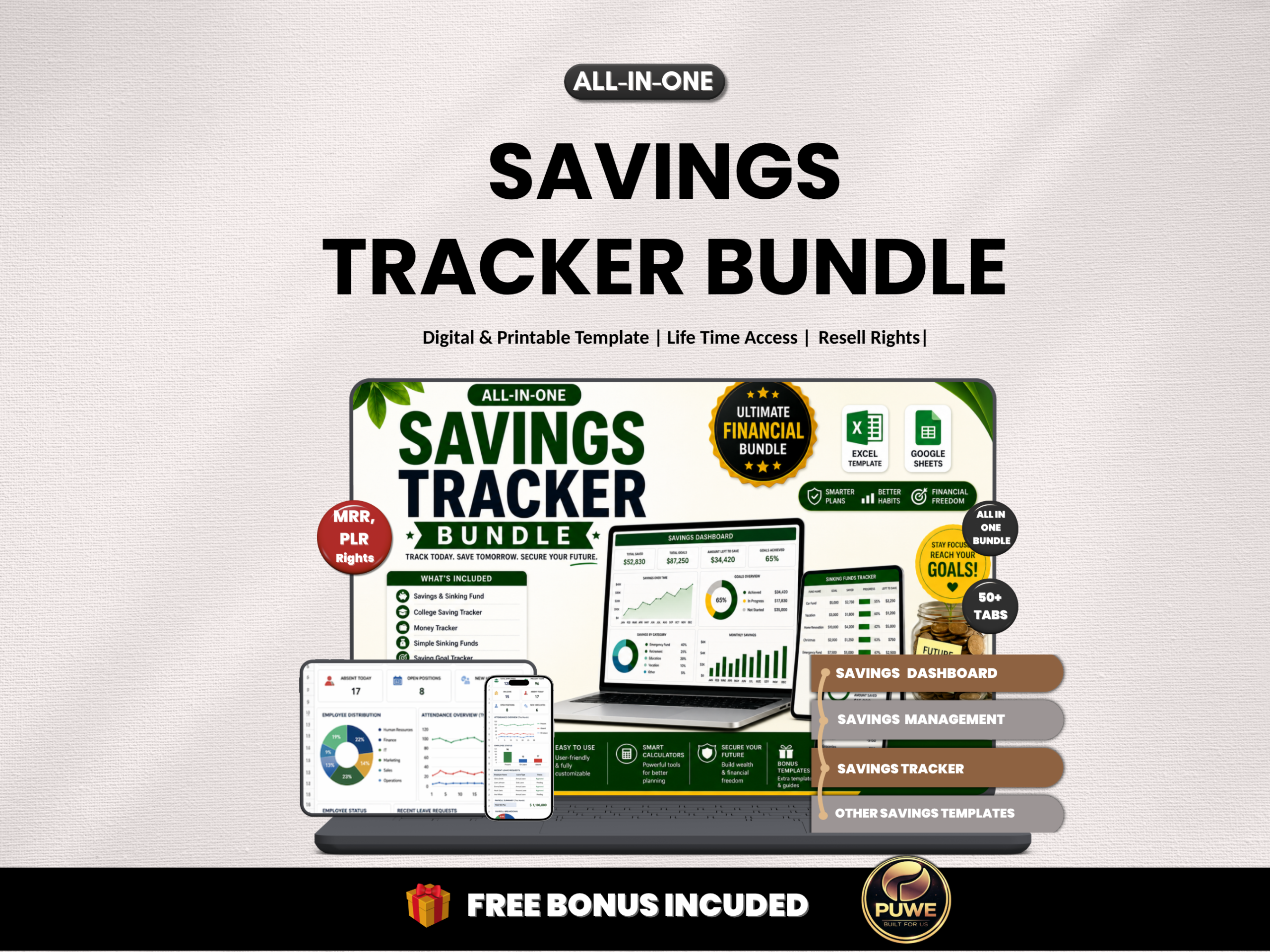 Savings tracker bundle | Excel templates & Google sheets | Savings, money tracker, savings snowball, sinking funds, savings| PLR MRR Rights