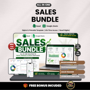 Sales bundle |Excel templates & Google sheets |Sales dashboard, tracker, planner| Sales report, budget, forecast, excel sales|PLR MRR Rights