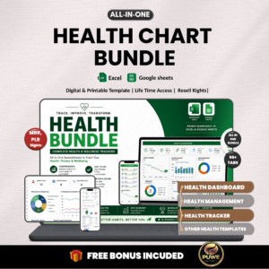 Health bundle | Excel and Google sheets | Health dashboard, Exercise tracker, fitness, Progress charts, Weight loss tracker | PLR MRR Rights