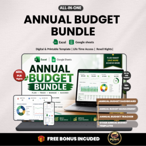 Annual budget bundle | Excel templates & Google sheets | Annual budget, tracker, dashboard, worksheet, Plan, Yearly budget | PLR MRR Rights