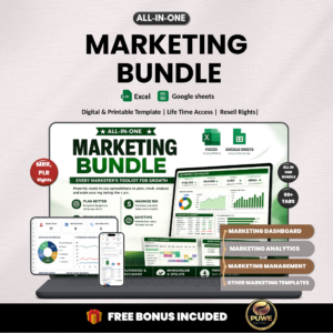 Marketing bundle | Excel templates & Google sheets | Marketing plan tracker analytics management | Marketing excel template | PLR MRR Rights