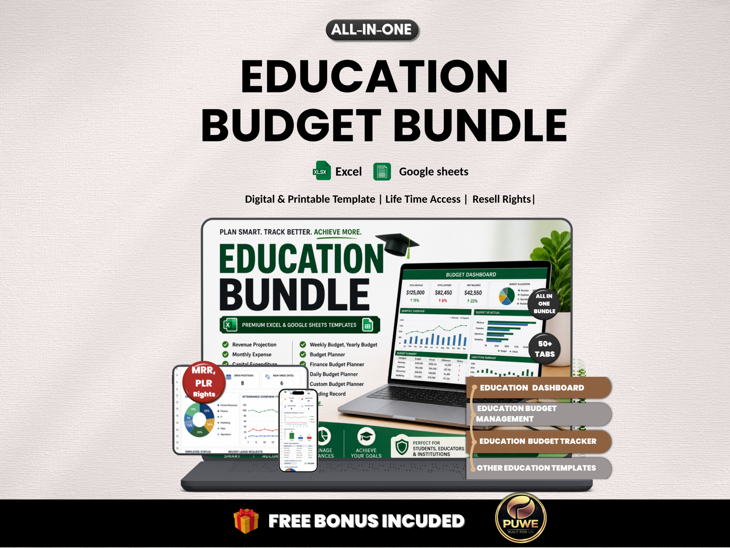 Education Budget bundle | Excel templates & google sheets | Education tracker, planner, tools, income, expense templates  | PLR MRR Rights