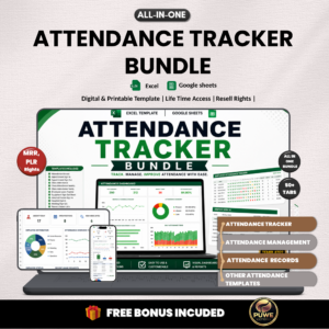 Attendance tracker bundle | Excel templates & Google sheets | Attendance record, employee, visitor login, sign in up, class |PLR MRR Rights