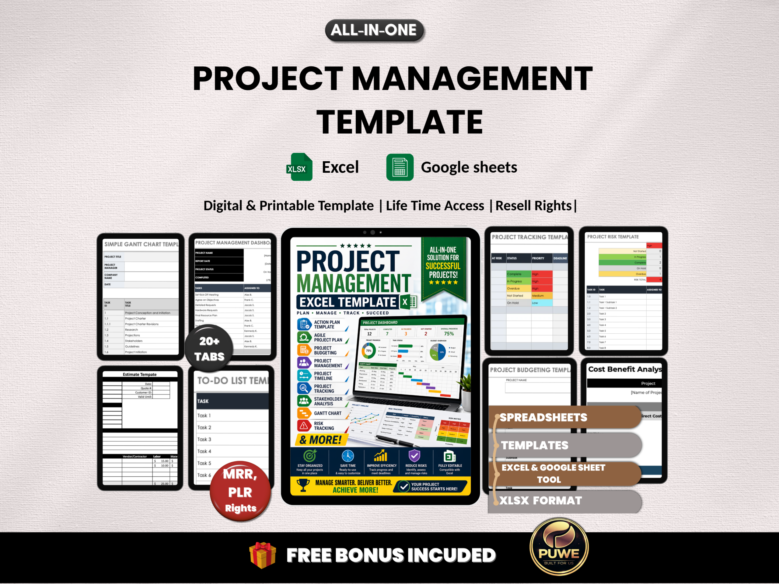 Project management template | Project budget, Project timeline, Project tracking, Project plan, Agile project, Project tool |PLR MRR Rights