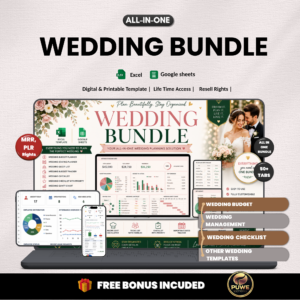 Wedding bundle | Excel templates & Google sheets | Wedding planner, budget, organiser, tracker, checklist, excel wedding | PLR MRR Rights