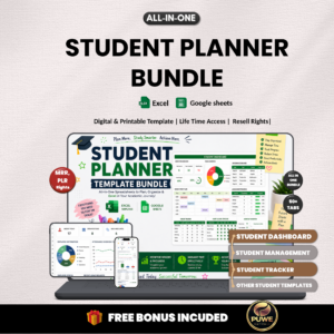 Student planner bundle | Excel template & Google sheets | Study planner, college, school, student tracker, student dashboard| PLR MRR Rights
