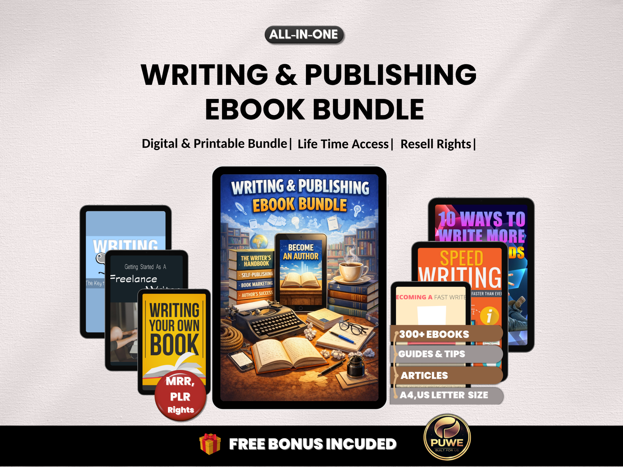 300+ Writing and Publishing eBook Bundle | Author Resources, Writing Guides and Self-Publishing | Workbook| PLR and MRR Rights