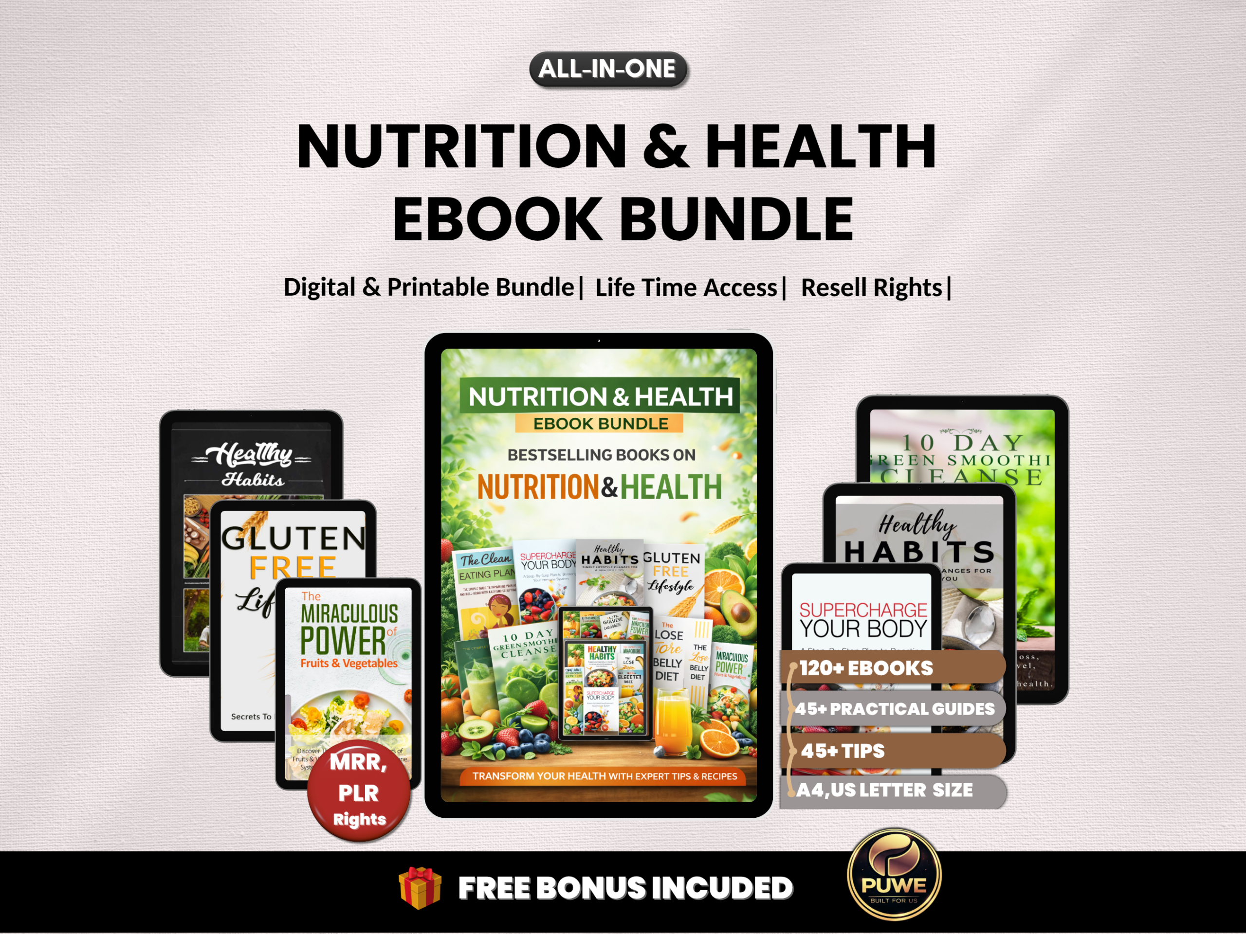 Nutrition & Health ebook bundle | Health Coach| Food Diary | Nutrition Planner |Gluten free| Body building | Canva Template | MRR PLR Rights