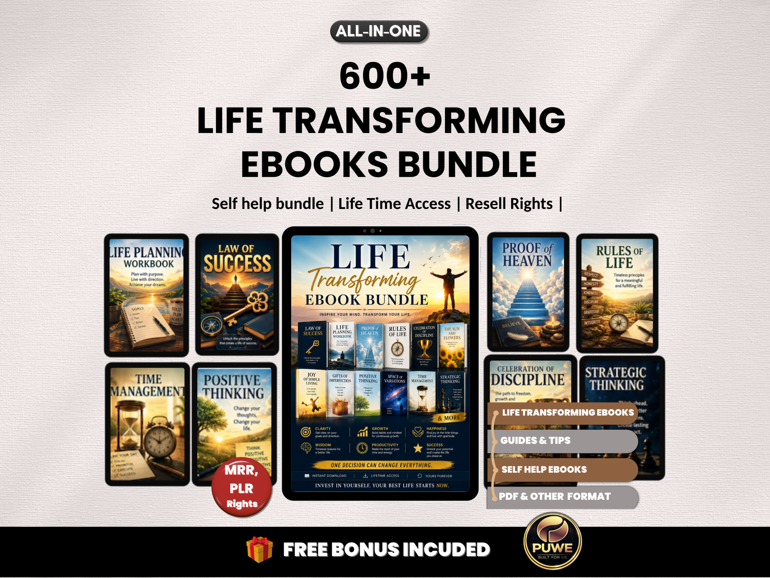 300+ Life transforming ebook bundle | Self help ebook | Personal Development Guide | Mindset, Confidence, Success eBooks | PLR MRR Rights