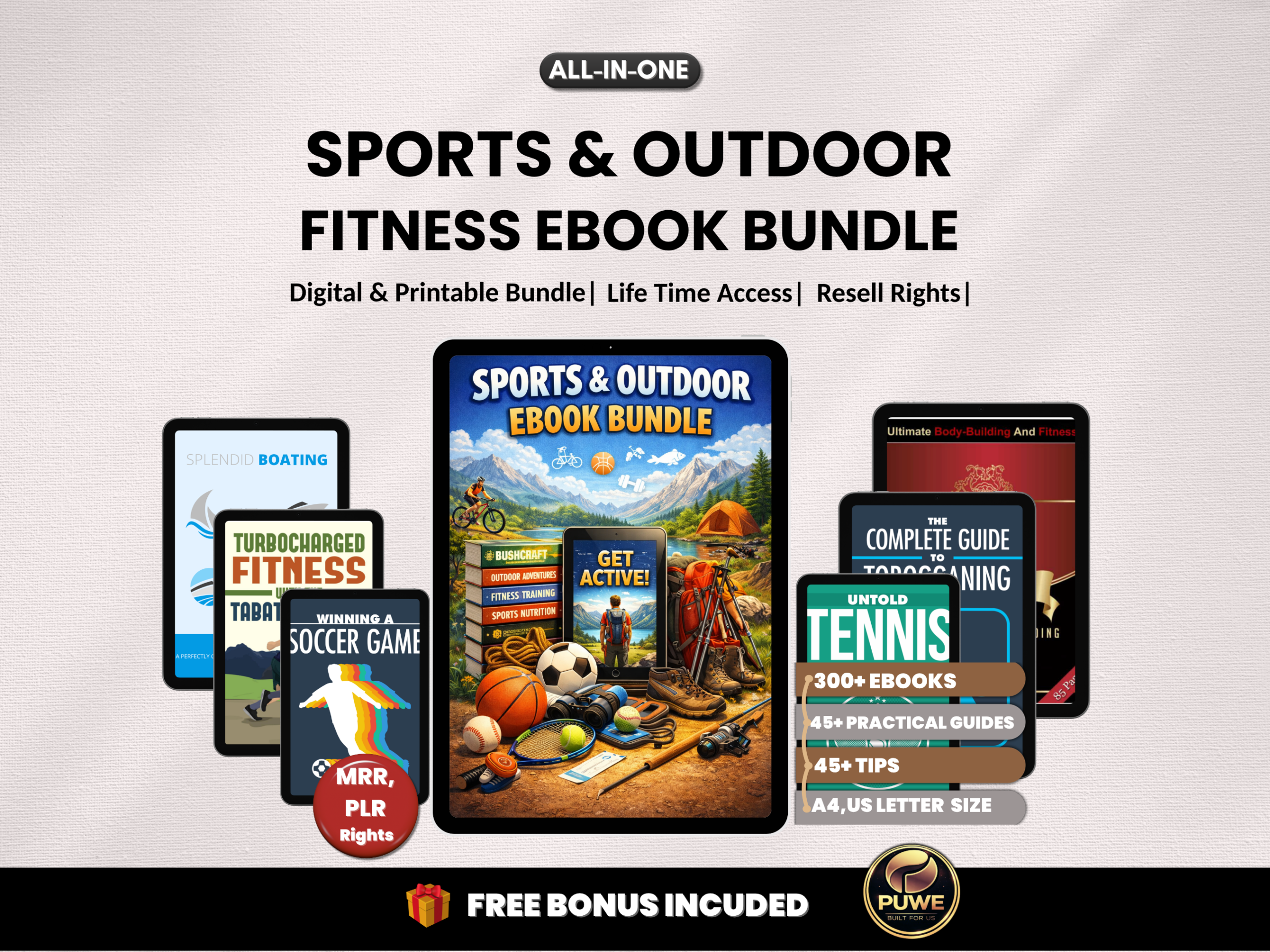 300+ Sports & Outdoor Fitness Ebook Bundle | Fitness, Adventure, Training, Camping,  Athletics, Golfs, Swimming, Skydiving| PLR MRR Rights