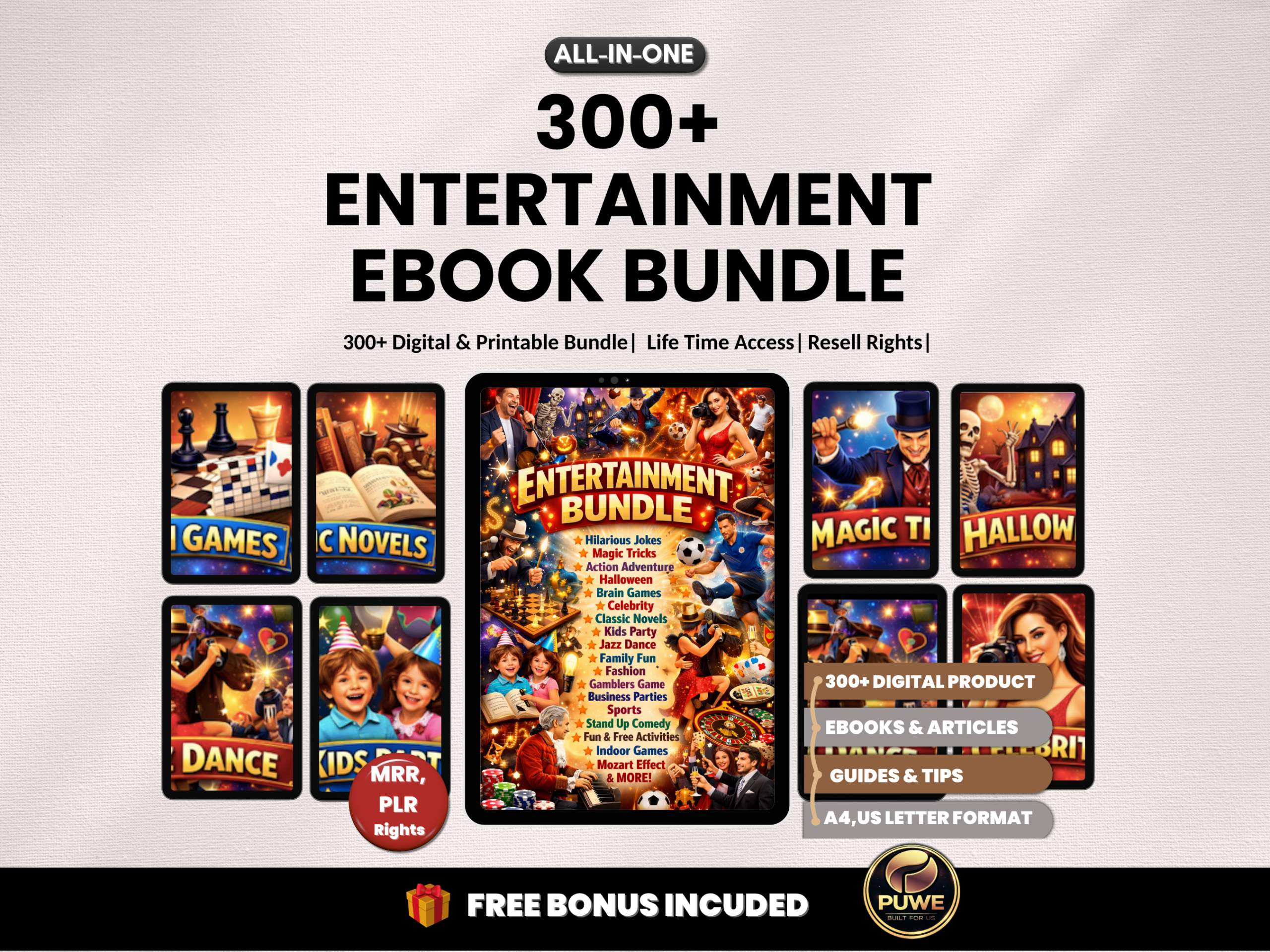300+ Entertainment bundle | Entertainment ebooks, classical literature, | Magic tricks, halloween, Dance, games, Gambling |PLR MRR Rights