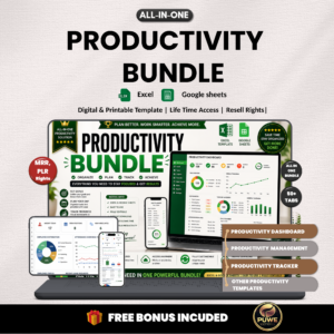 Productivity bundle | Excel templates & Google sheets | Productivity Kit, Goal tracker, habit tracker, Productivity hub | PLR MRR Rights