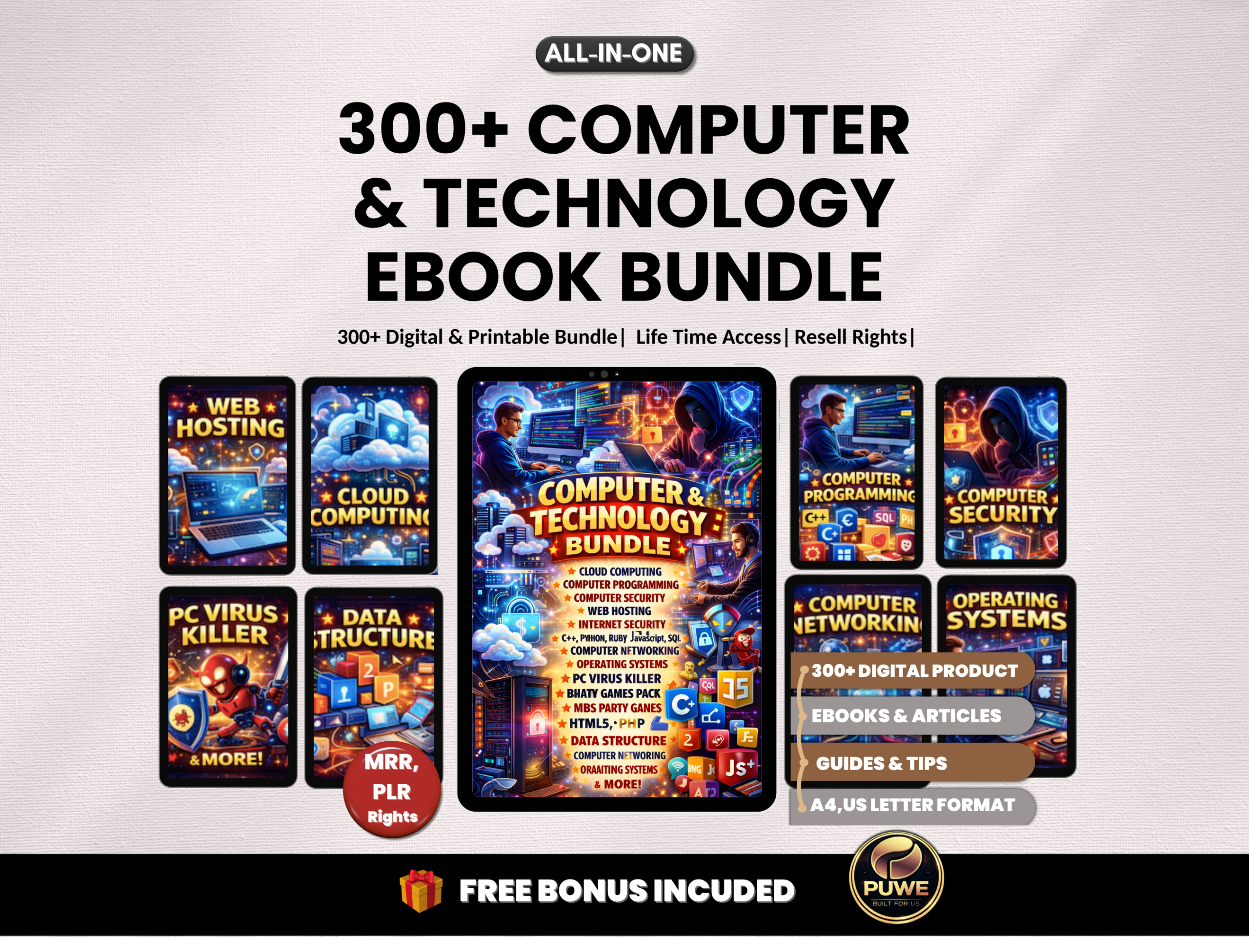 300+ Computer & technology ebook bundle |Programming C++, Html ,Sql, Java, Python, ruby, Cloud computing, coding, networking| MRR PLR Rights