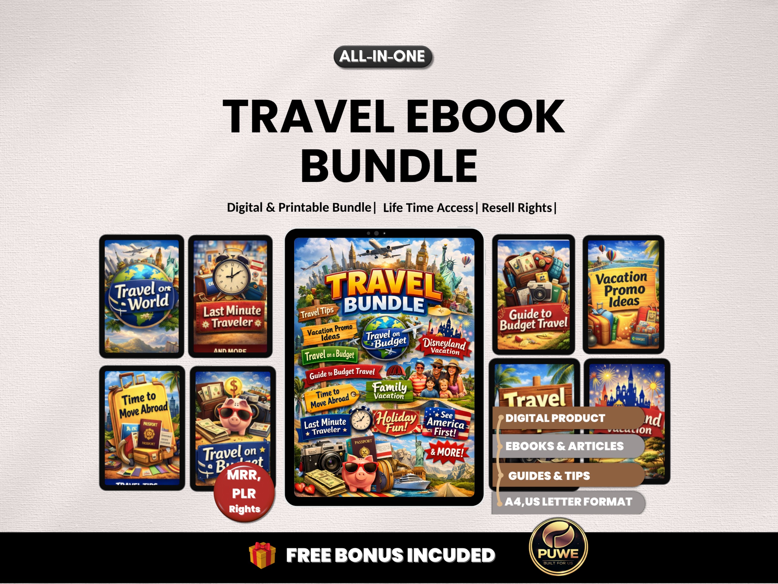Travel ebook bundle | Travel guide, travel tips, ideas, budget travel | digital travel, Family vacation, backpack travel | PLR MRR Rights