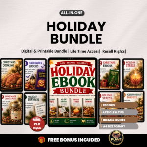 Holiday bundle | Holiday ebooks, tips, guides | Christmas, Halloween, Recipes, Holiday packages, Holiday party | PLR MRR Rights