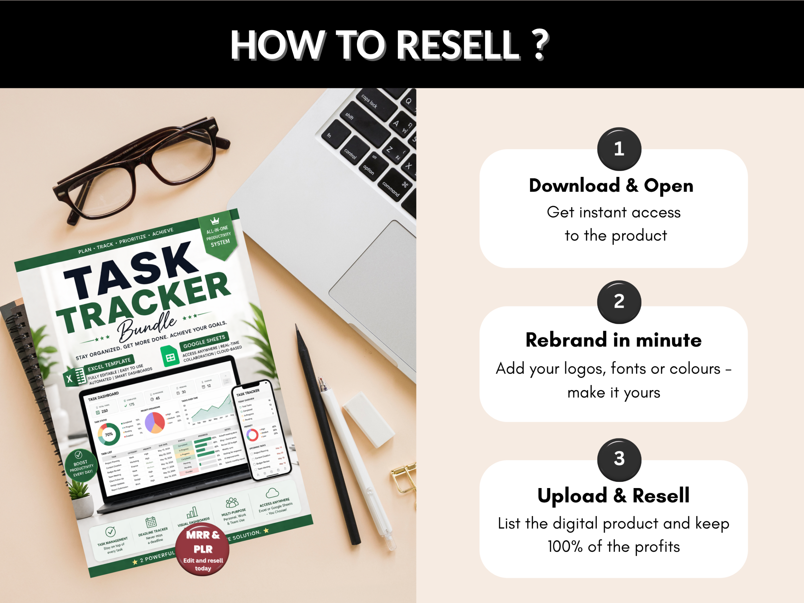 Task tracker bundle | Excel templates & google sheets | Task planner, productivity tool, Project task, task management | PLR MRR Rights