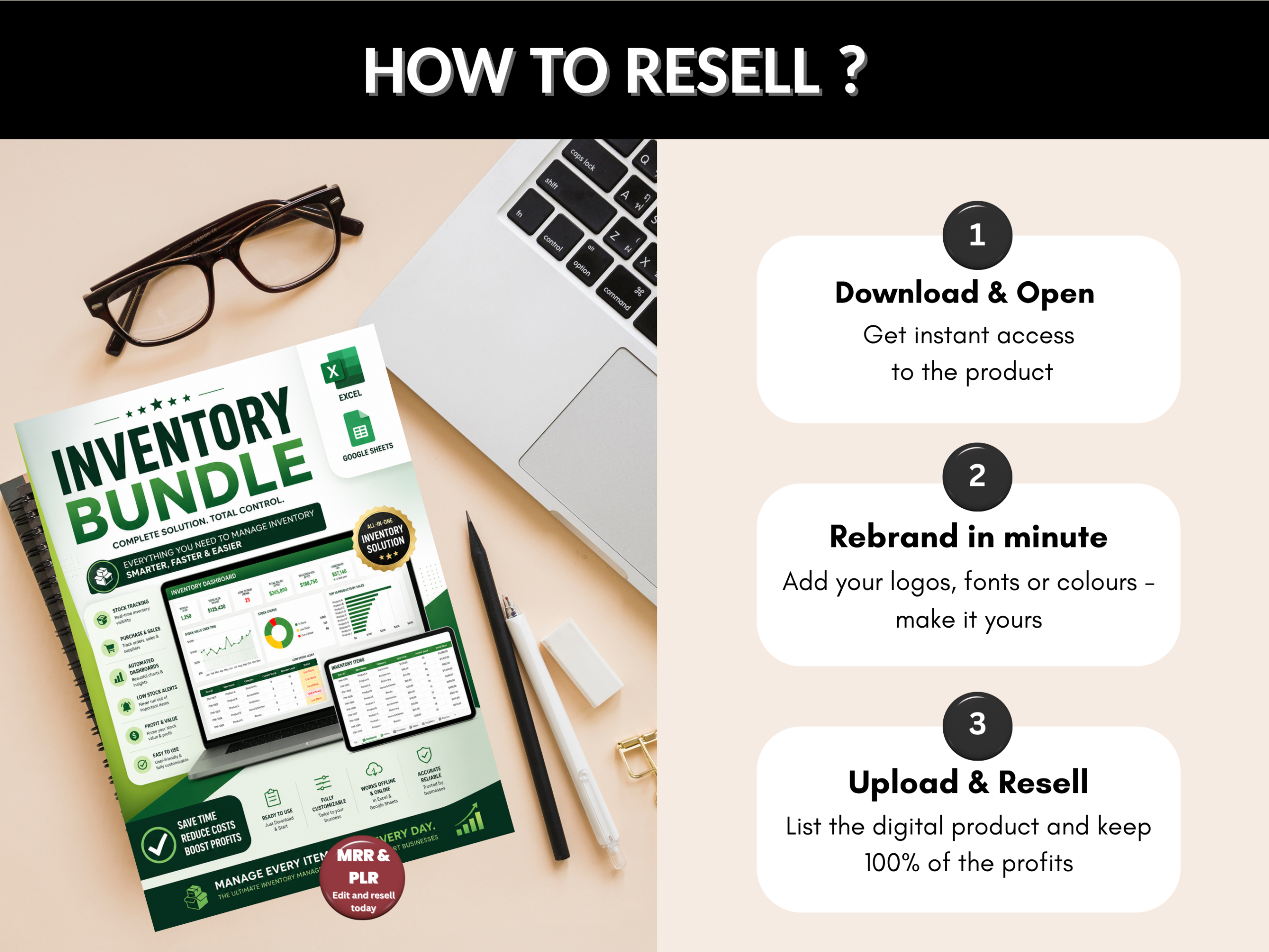 Inventory tracker bundle | Excel templates & Google sheets | Inventory control, tracker, management, excel Inventory | MRR PLR Rights