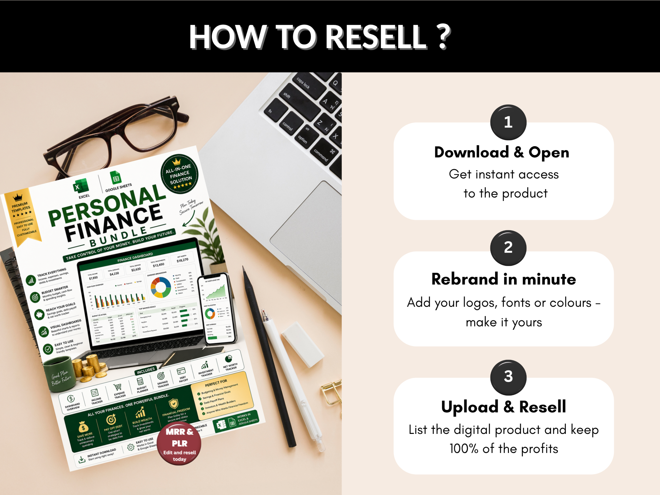 Personal finance bundle | Excel templates & Google sheets | Personal budget, tracker, Monthly, Annually, Financial goals | PLR MRR Rights
