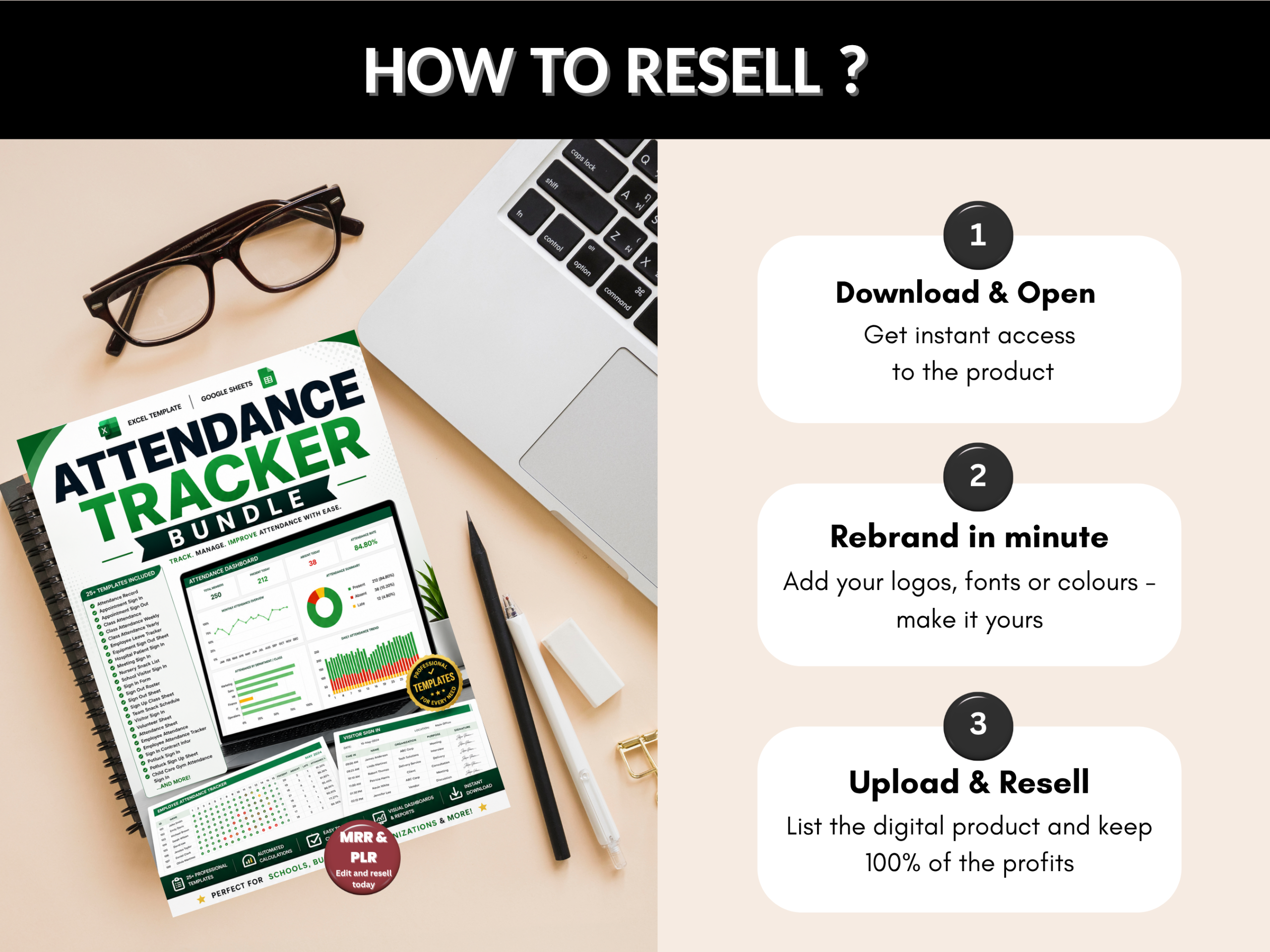 Attendance tracker bundle | Excel templates & Google sheets | Attendance record, employee, visitor login, sign in up, class  |PLR MRR Rights