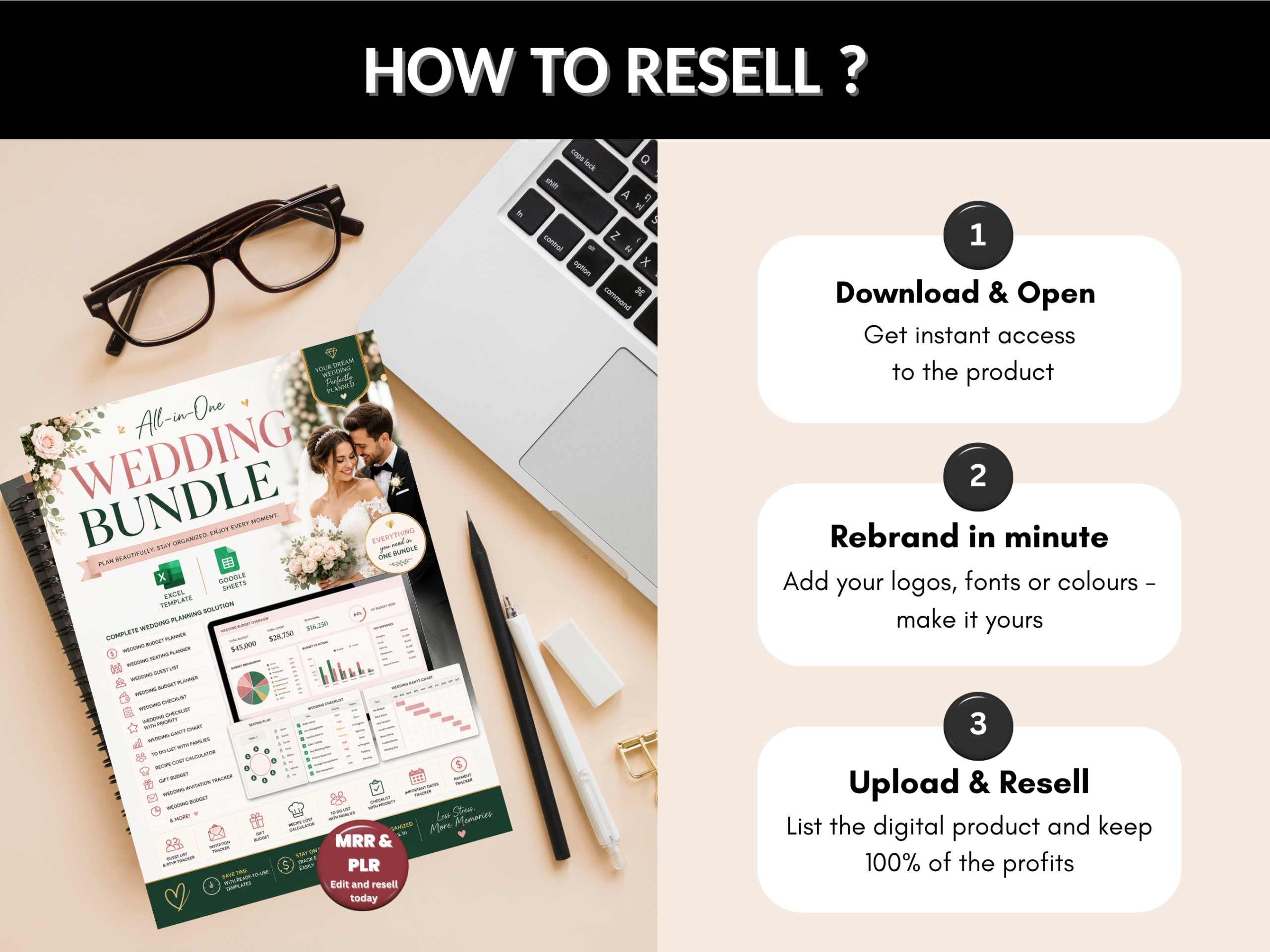 Wedding bundle | Excel templates & Google sheets | Wedding planner, budget, organiser, tracker, checklist, excel wedding | PLR MRR Rights