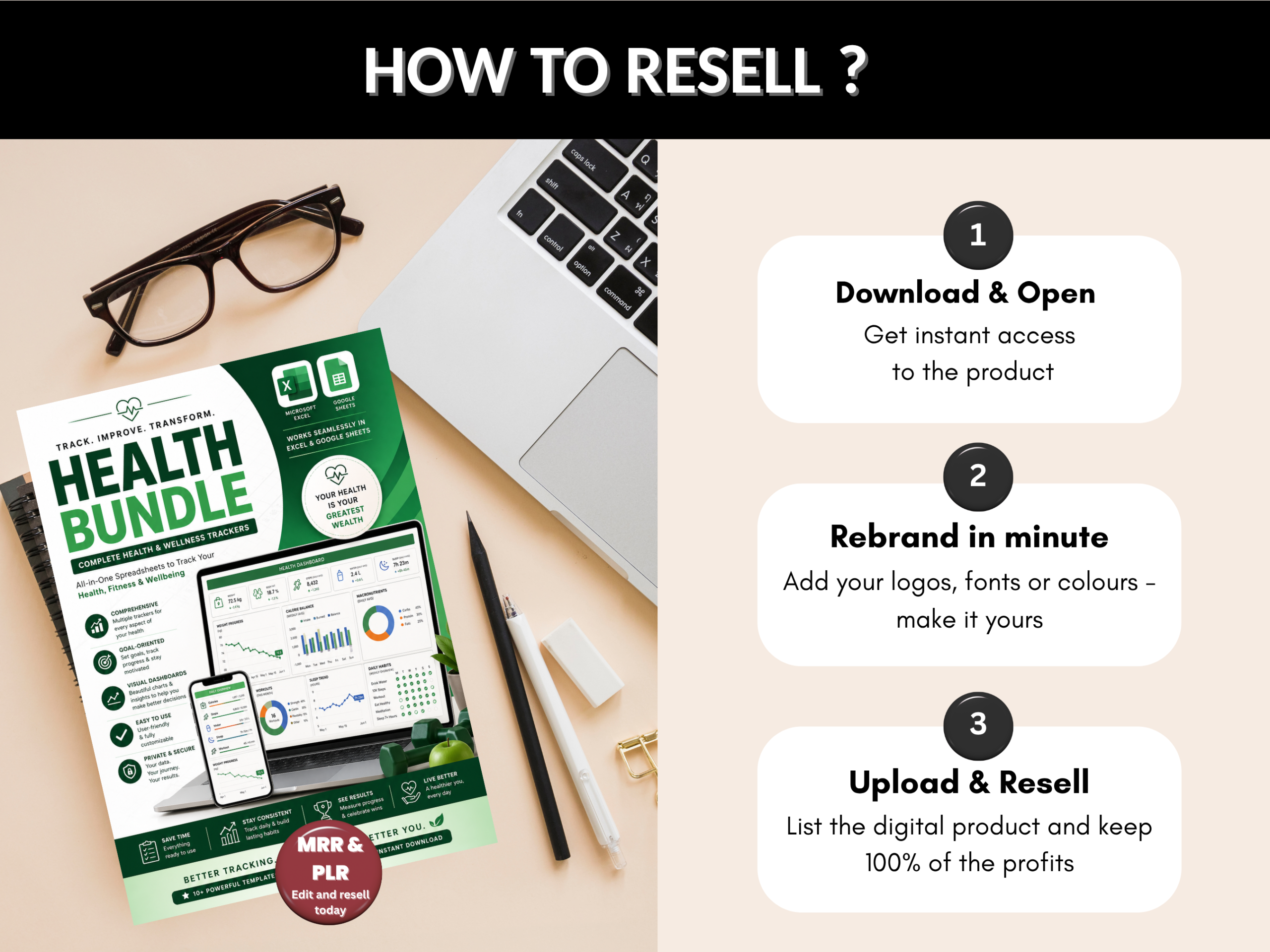 Health bundle | Excel and Google sheets | Health dashboard, Exercise tracker, fitness, Progress charts, Weight loss tracker | PLR MRR Rights