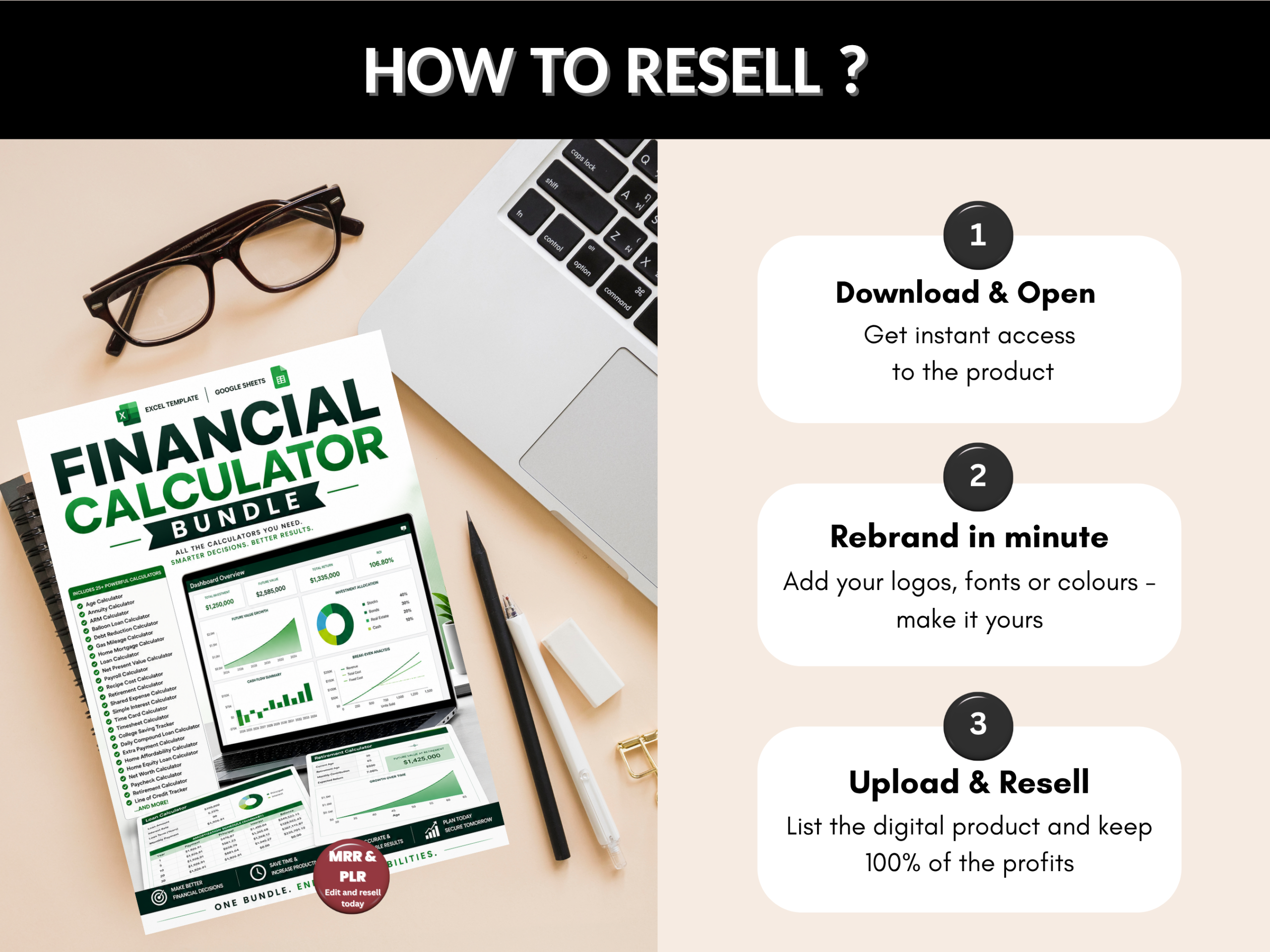 Financial calculator bundle | Excel templates & Google sheets | Finance tools, tracker, loan calculator, Retirement calculator| PLR MRR Rights