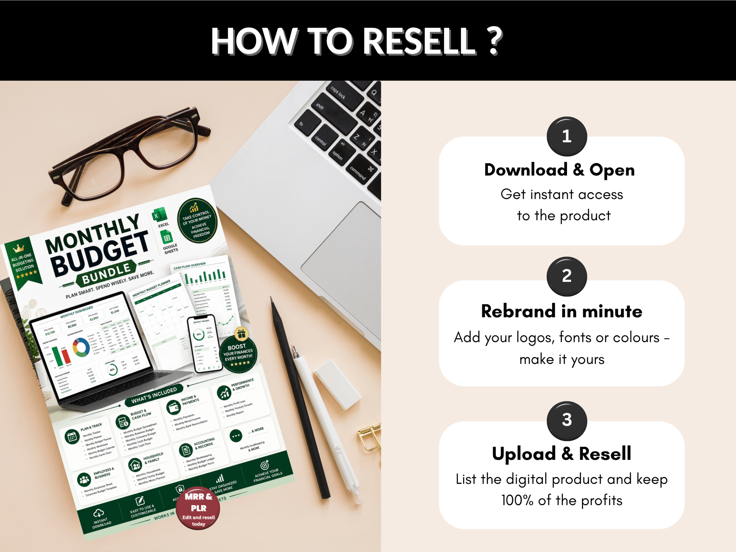 Monthly budget bundle | Excel templates & google sheets | Monthly planner, tracker, worksheet, budget, payments, cash flow| PLR MRR Rights