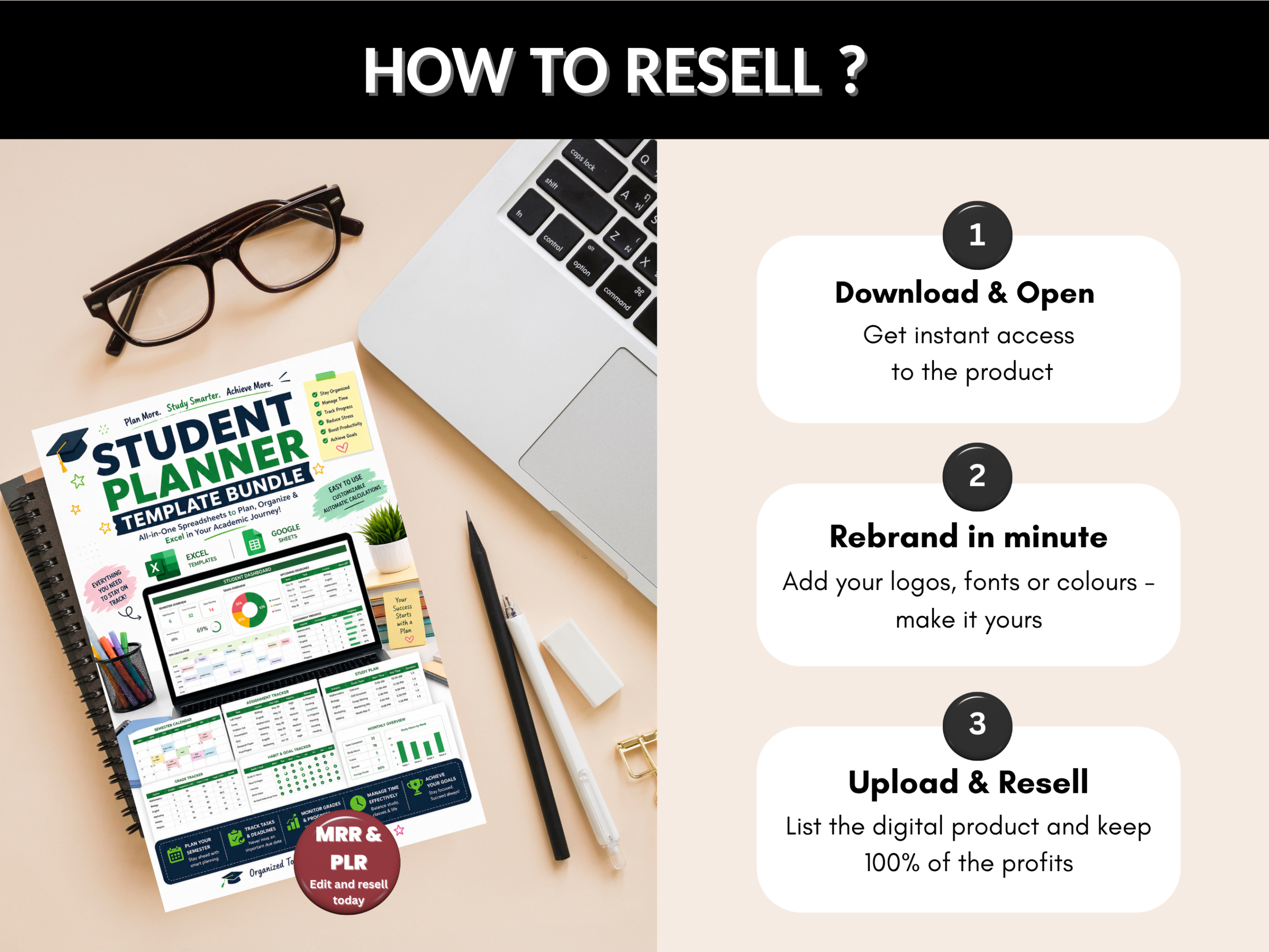 Student planner bundle | Excel template & Google sheets | Study planner, college, school, student tracker, student dashboard| PLR MRR Rights