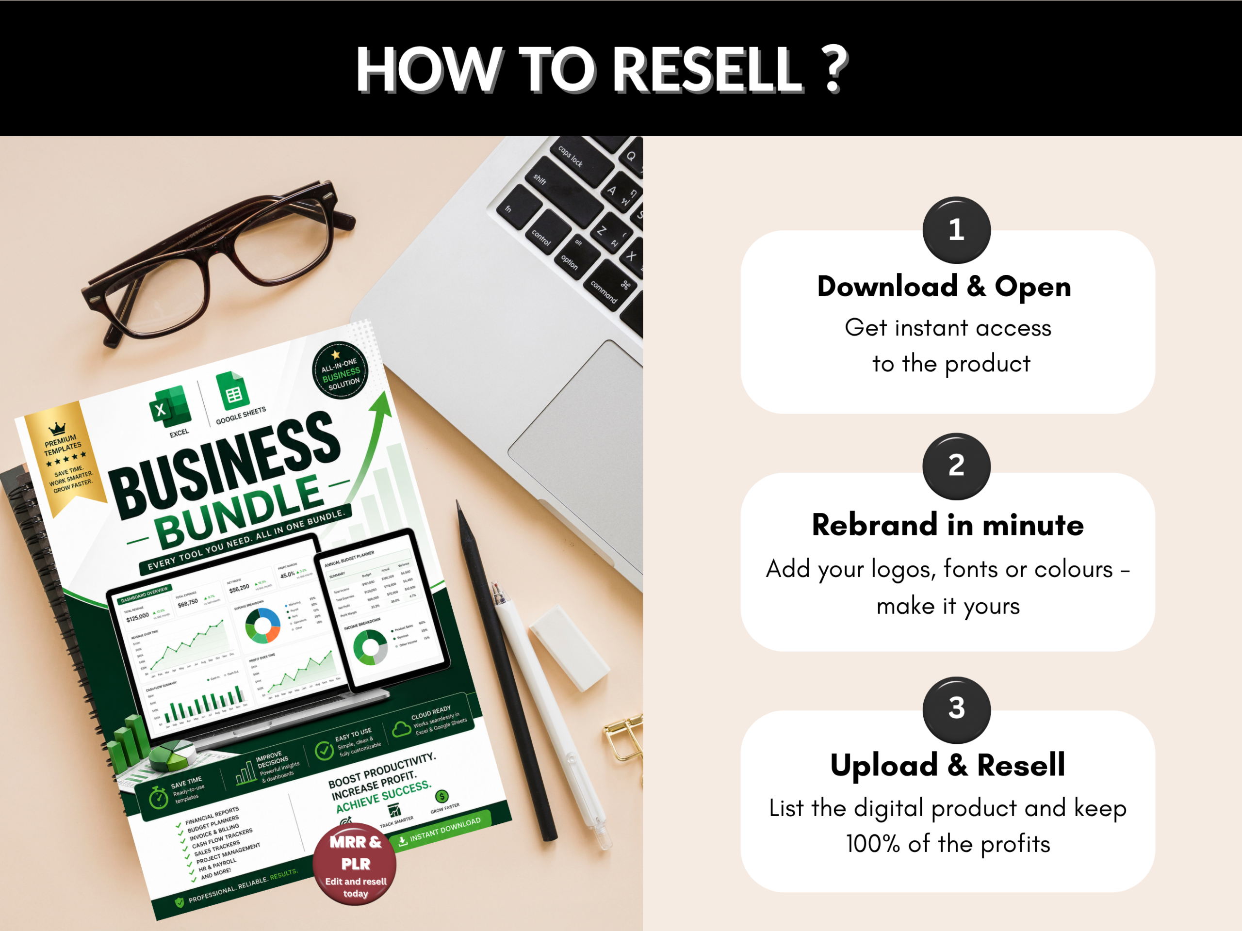 Business bundle | Excel template & Google sheets | Business plan development proposal| Business budget, startup, worksheet |  PLR MRR Rights