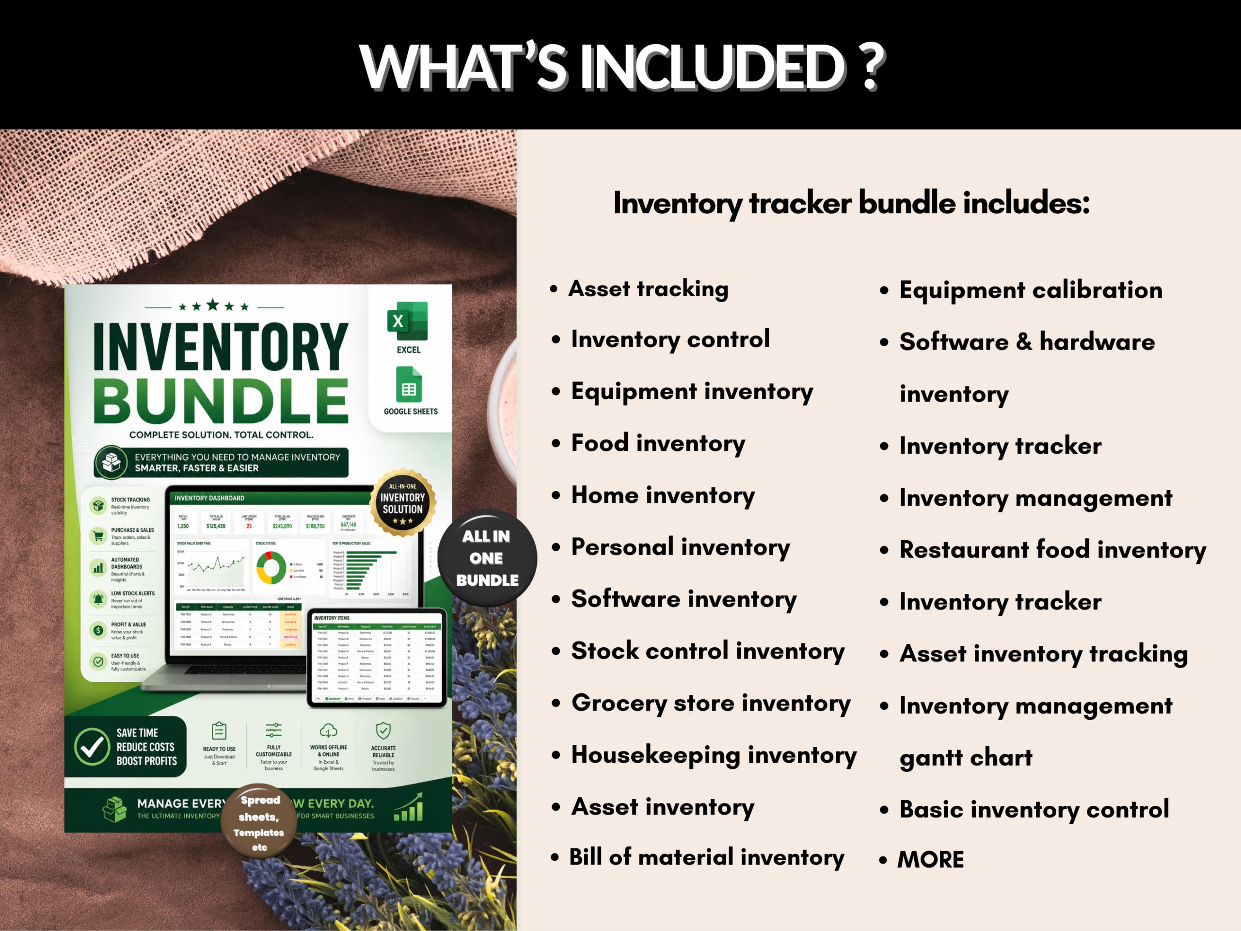 Inventory tracker bundle | Excel templates & Google sheets | Inventory control, tracker, management, excel Inventory | MRR PLR Rights