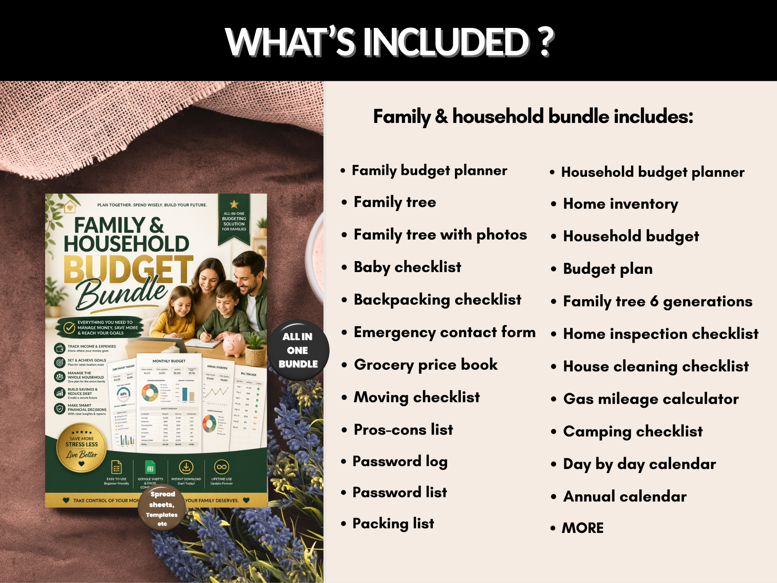 Family and household budget bundle |Excel templates & Google sheets | House budget, checklist, Family budget, Household kit | MRR PLR Rights