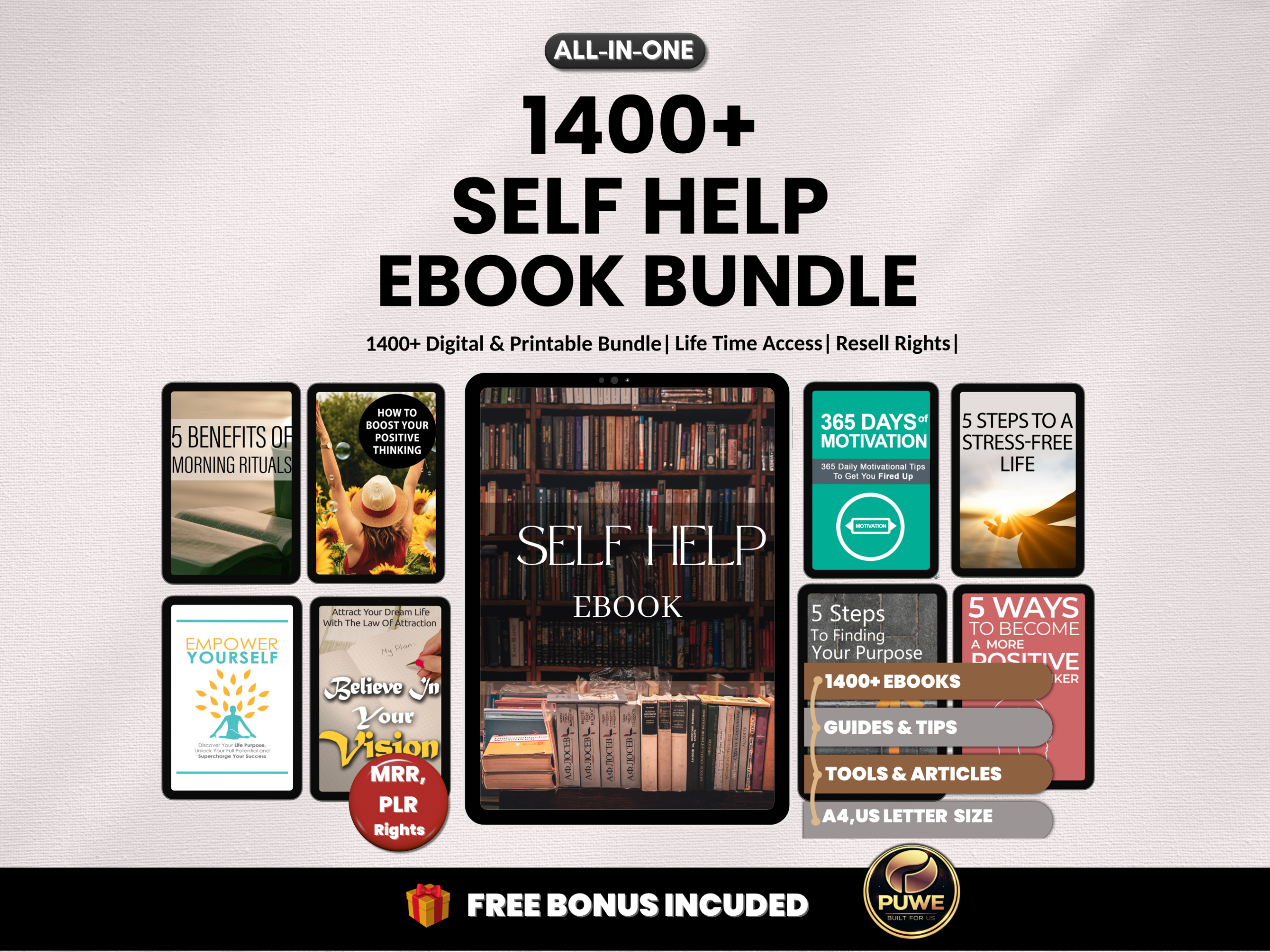 1400+ Self Help eBook Bundle | Personal Development Guide | Mindset and Confidence Workbook | Productivity & Success eBooks |PLR, MRR ebooks