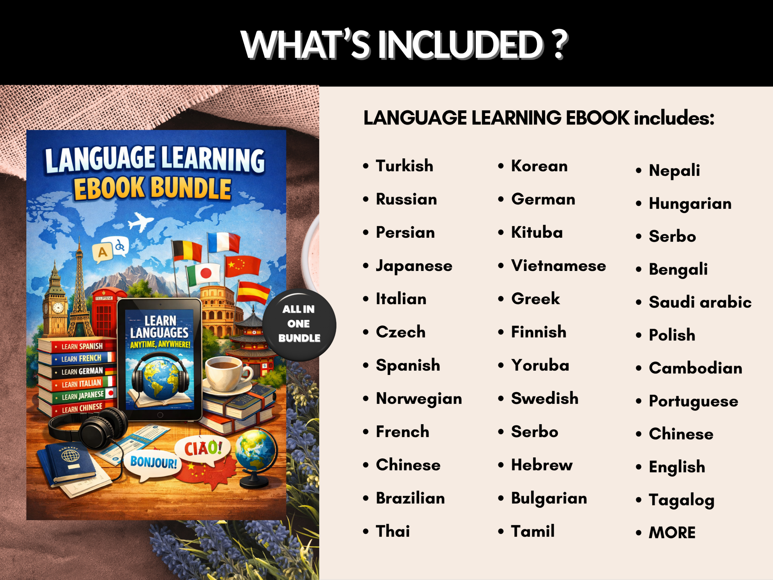 Language learning ebook bundle | Vocabulary Workbook, Digital Language Learning Planner, Any Language Learning Planner ipad | PLR MRR Rights
