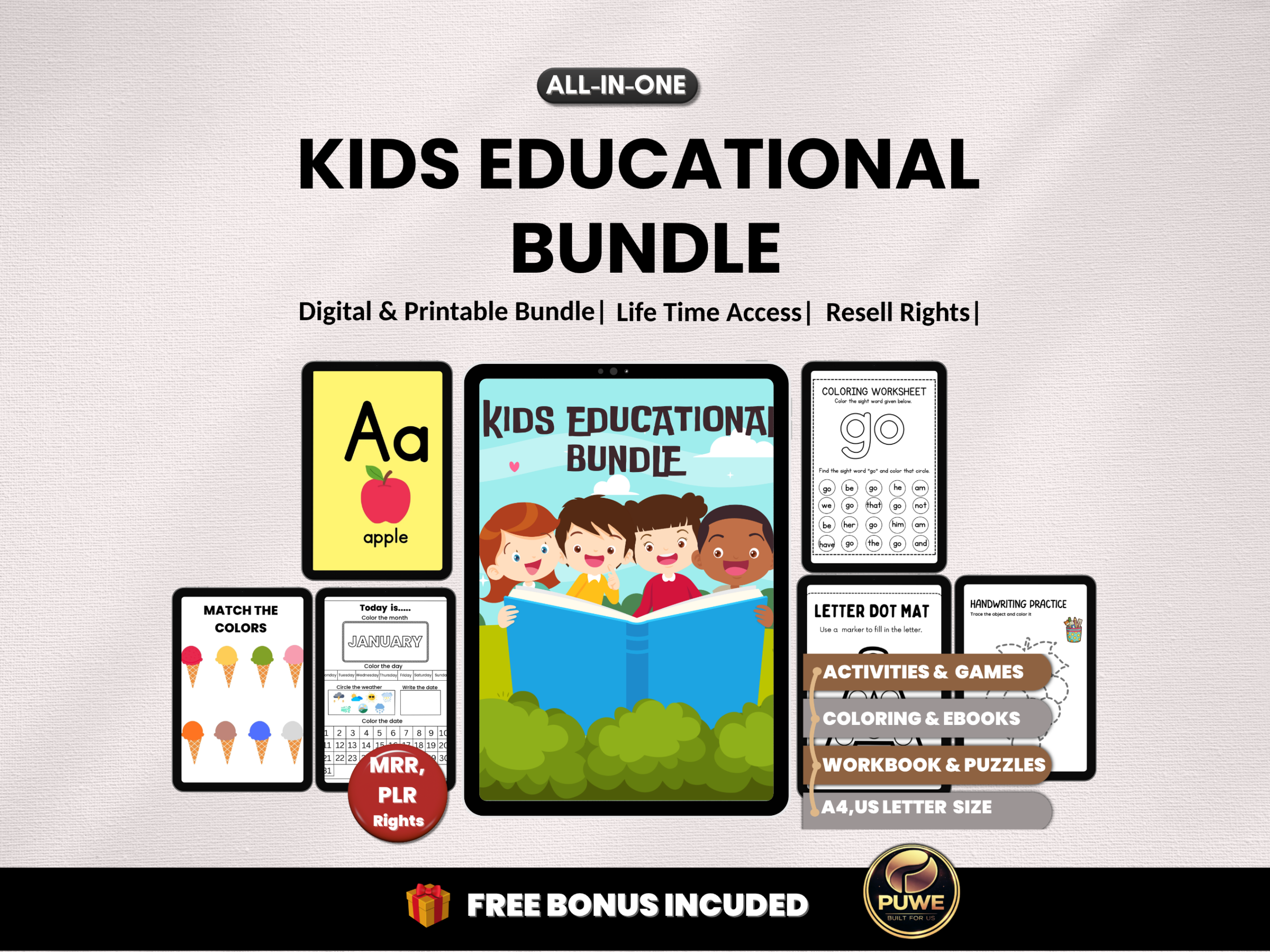 Kids Educational bundle | Educational Kids Resources - Coloring Books, Worksheets and more | PLR MRR Rights
