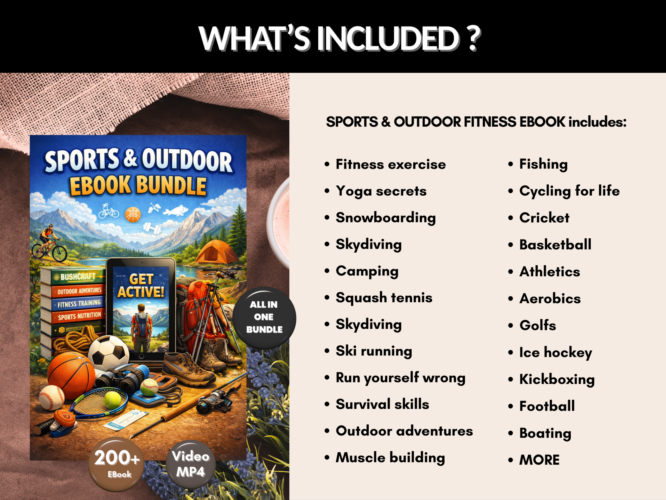 300+ Sports & Outdoor Fitness Ebook Bundle | Fitness, Adventure, Training, Camping,  Athletics, Golfs, Swimming, Skydiving| PLR MRR Rights