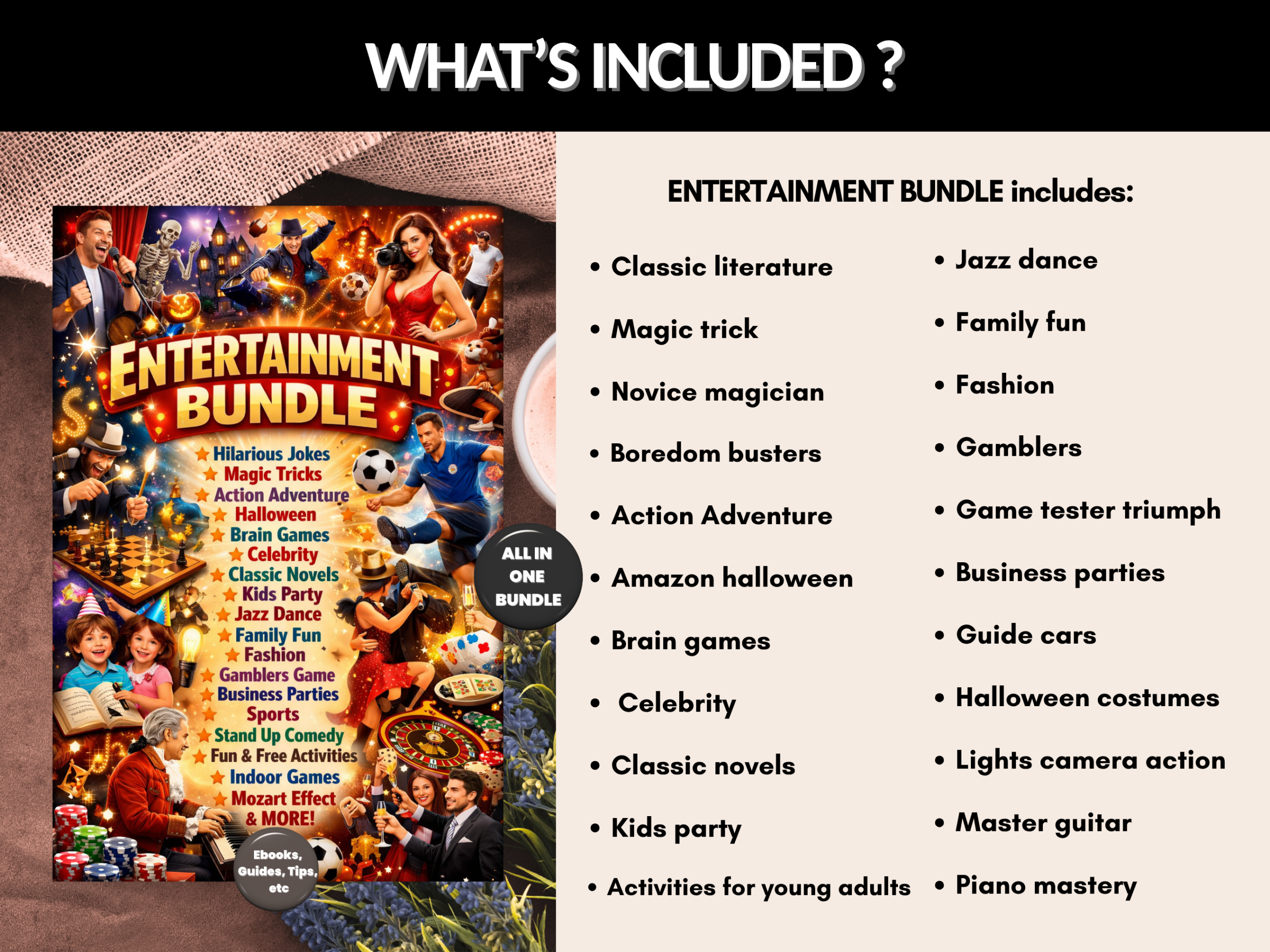 300+ Entertainment bundle | Entertainment ebooks, classical literature, | Magic tricks, halloween, Dance, games, Gambling |PLR MRR Rights