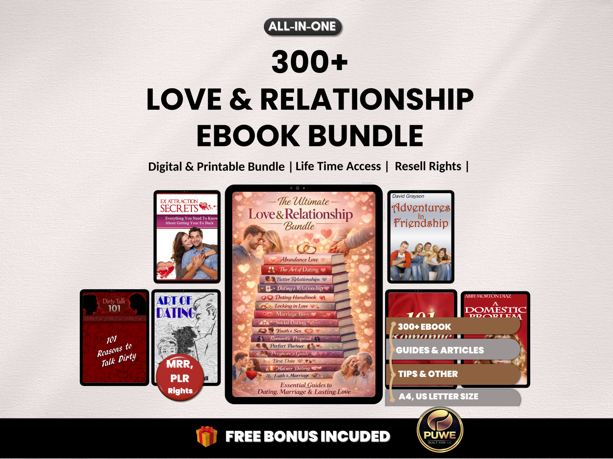 300+ Love & Relationship eBook Bundle | Self-Help Guides for Couples | Dating, Marriage, Couples Counseling, Intimacy| PLR MRR Rights